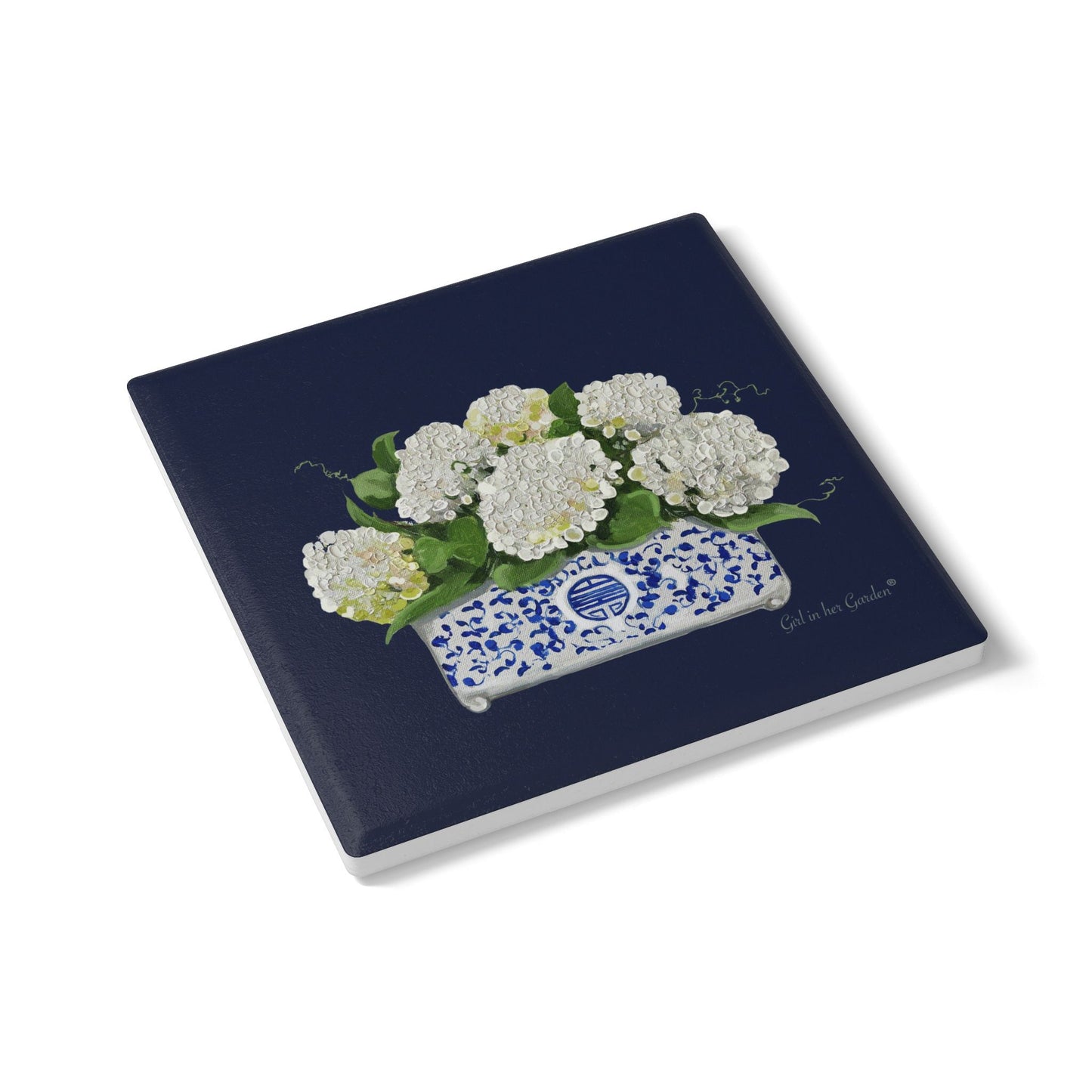 Navy Hydrangea Ceramic Coaster