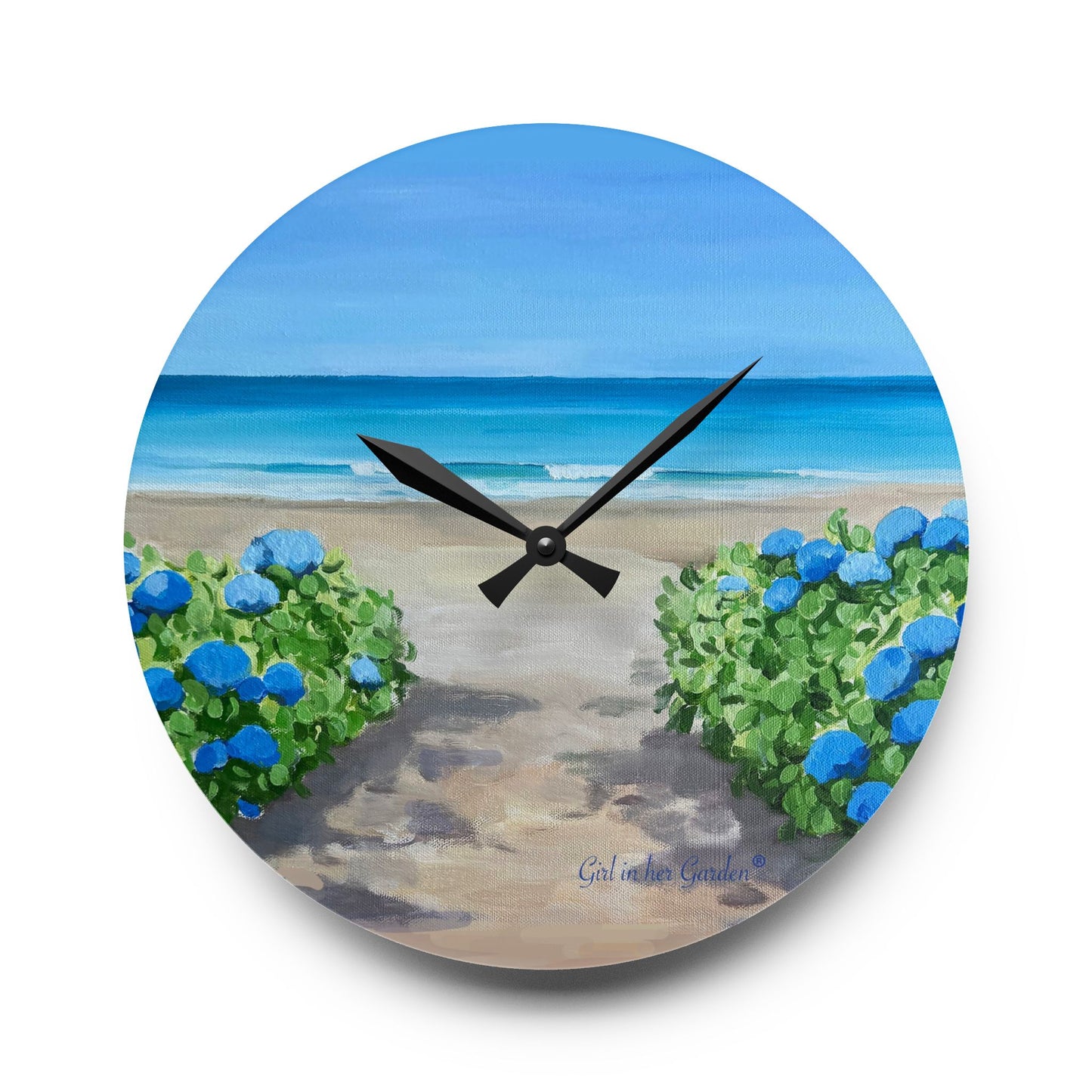 Hydrangeas by the Sea Wall Clock
