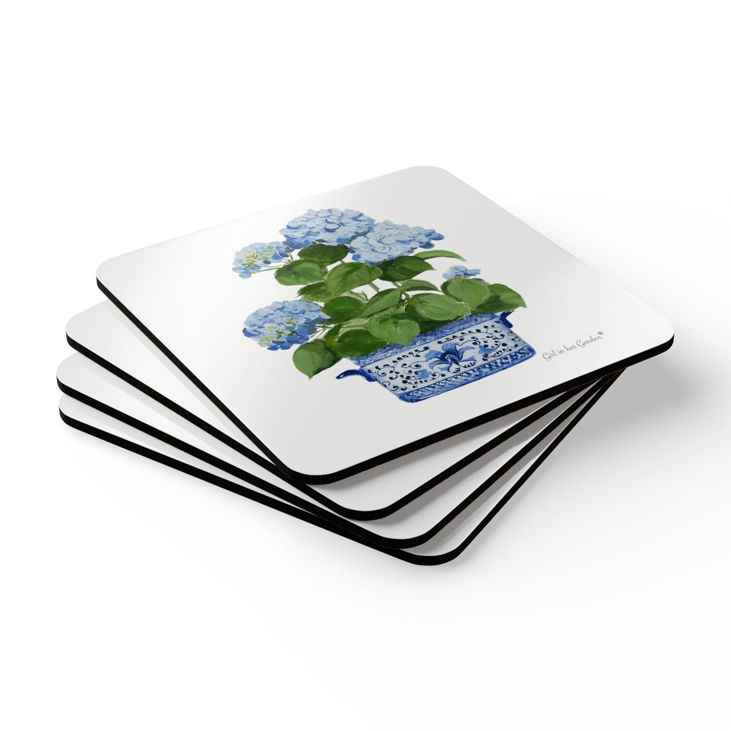Hydrangea Corkwood Coaster Set