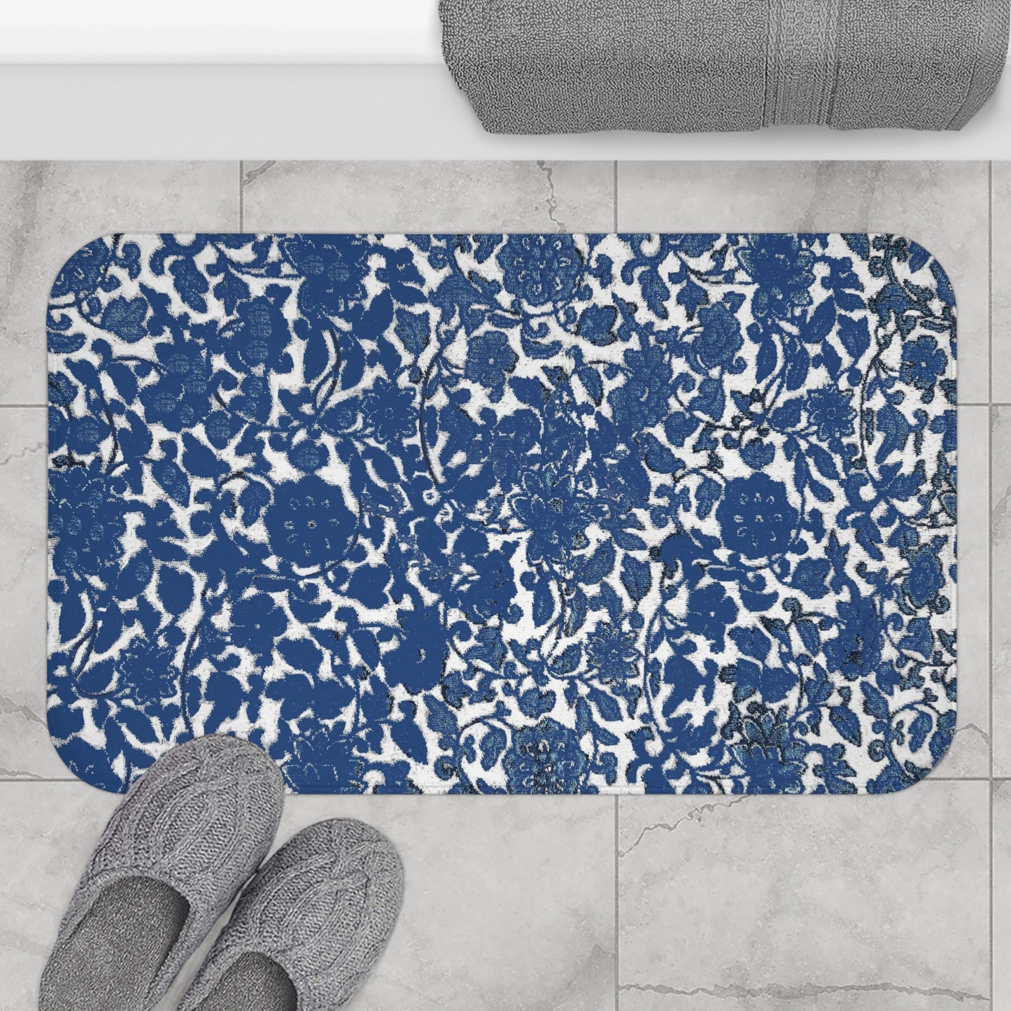 Kitchen, Bath Cushion Mat, Blue Chinoiserie