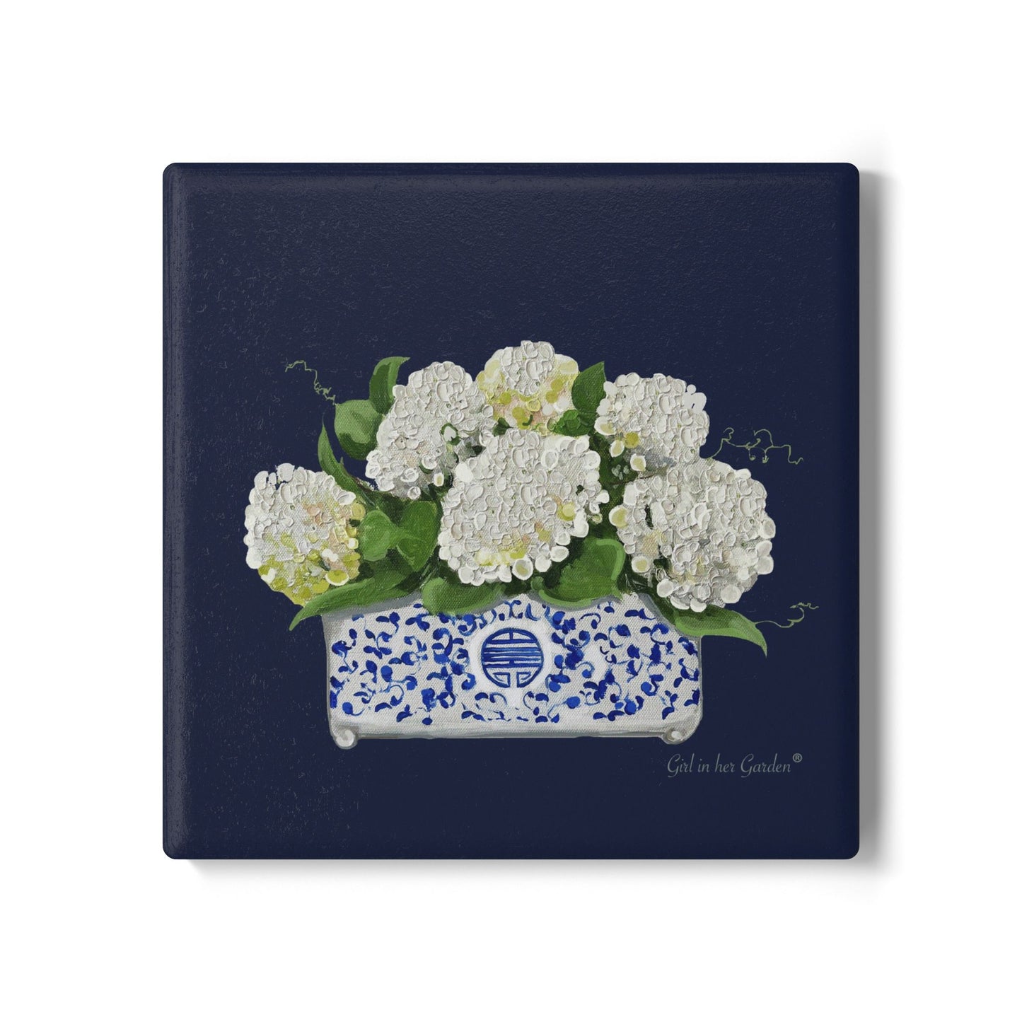 Navy Hydrangea Ceramic Coaster