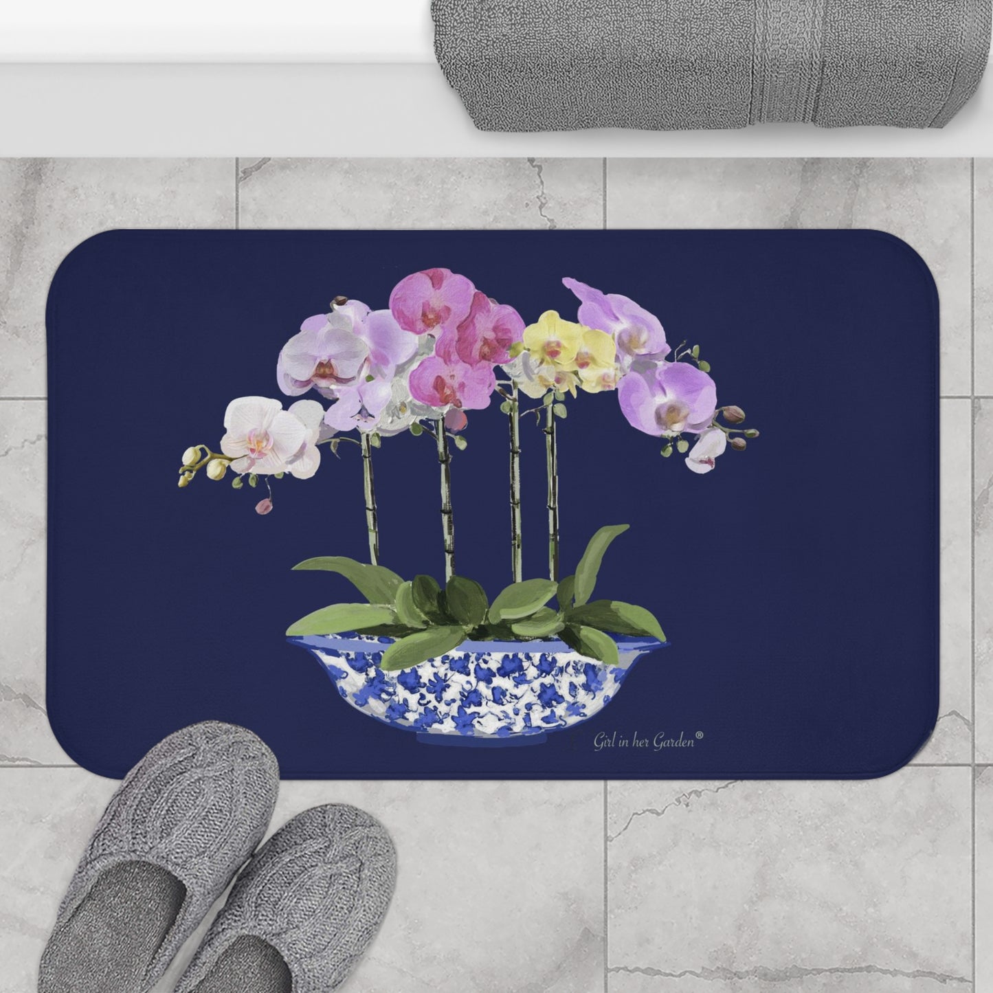 Kitchen, Bath Cushion Mat, Blue Orchid Planter