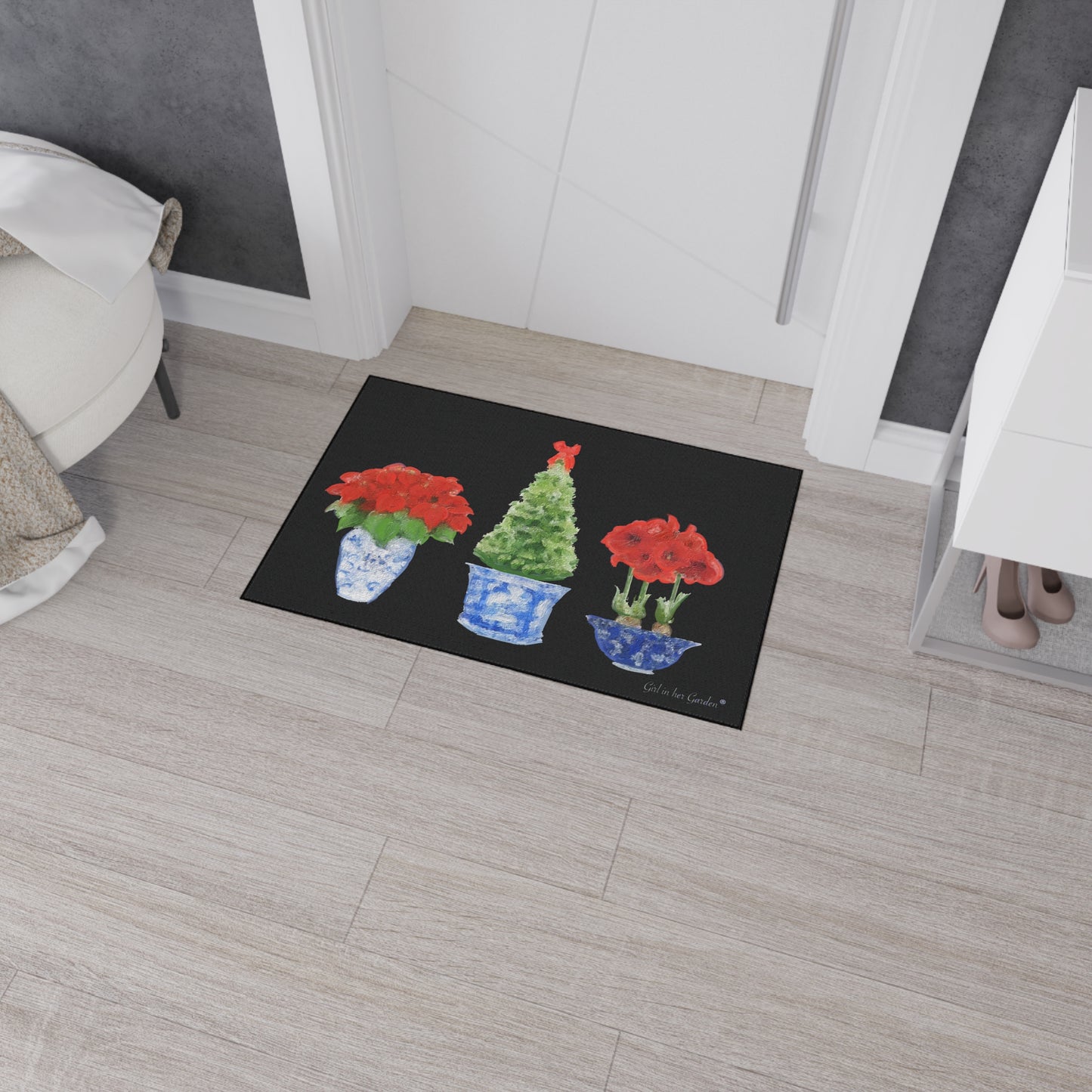 Heavy Duty Indoor Outdoor Rubber Floor Mat,  Christmas Trio Black
