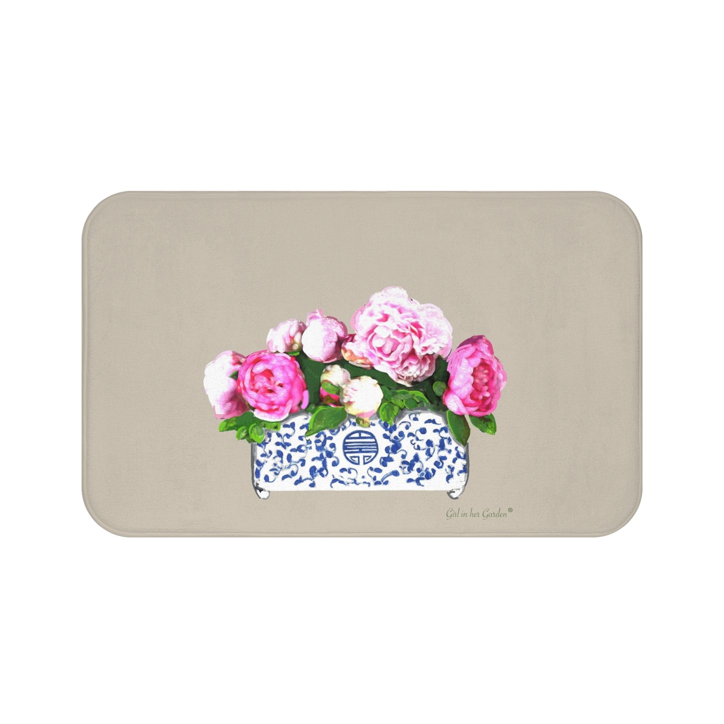 Beige Peonies Kitchen & Bath Cushion Mat