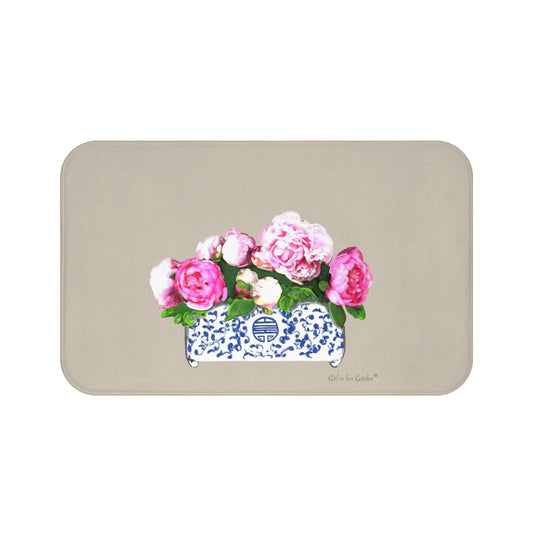 Beige Peonies Kitchen & Bath Cushion Mat