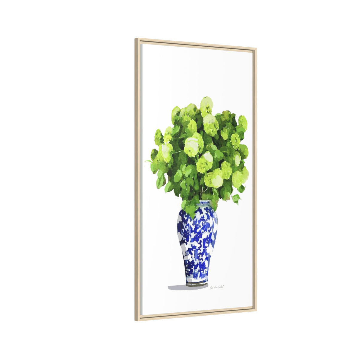 White Hdrangeas Chinoiserie, Framed Canvas