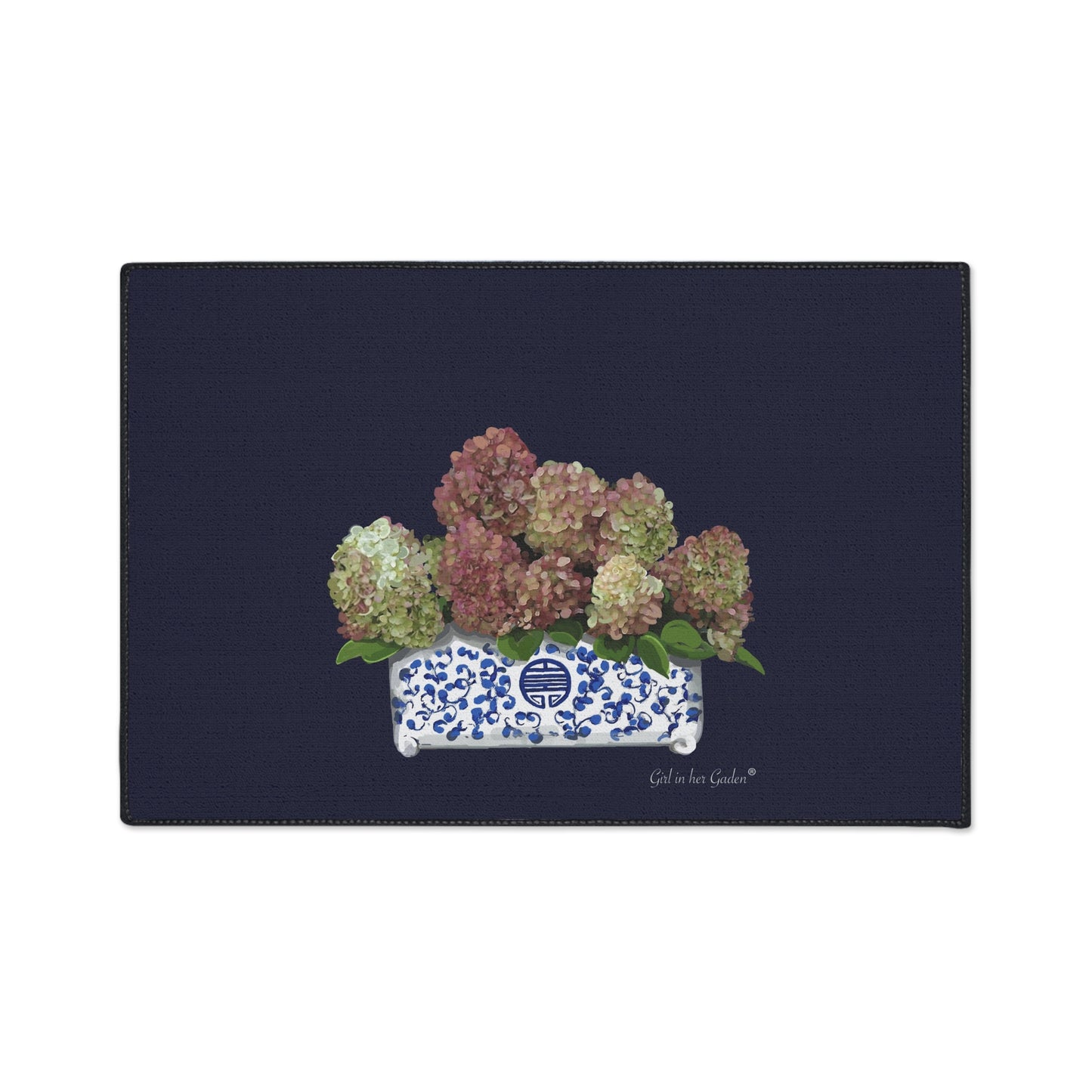 Navy Fall Hydrangea Planter Floor Mat