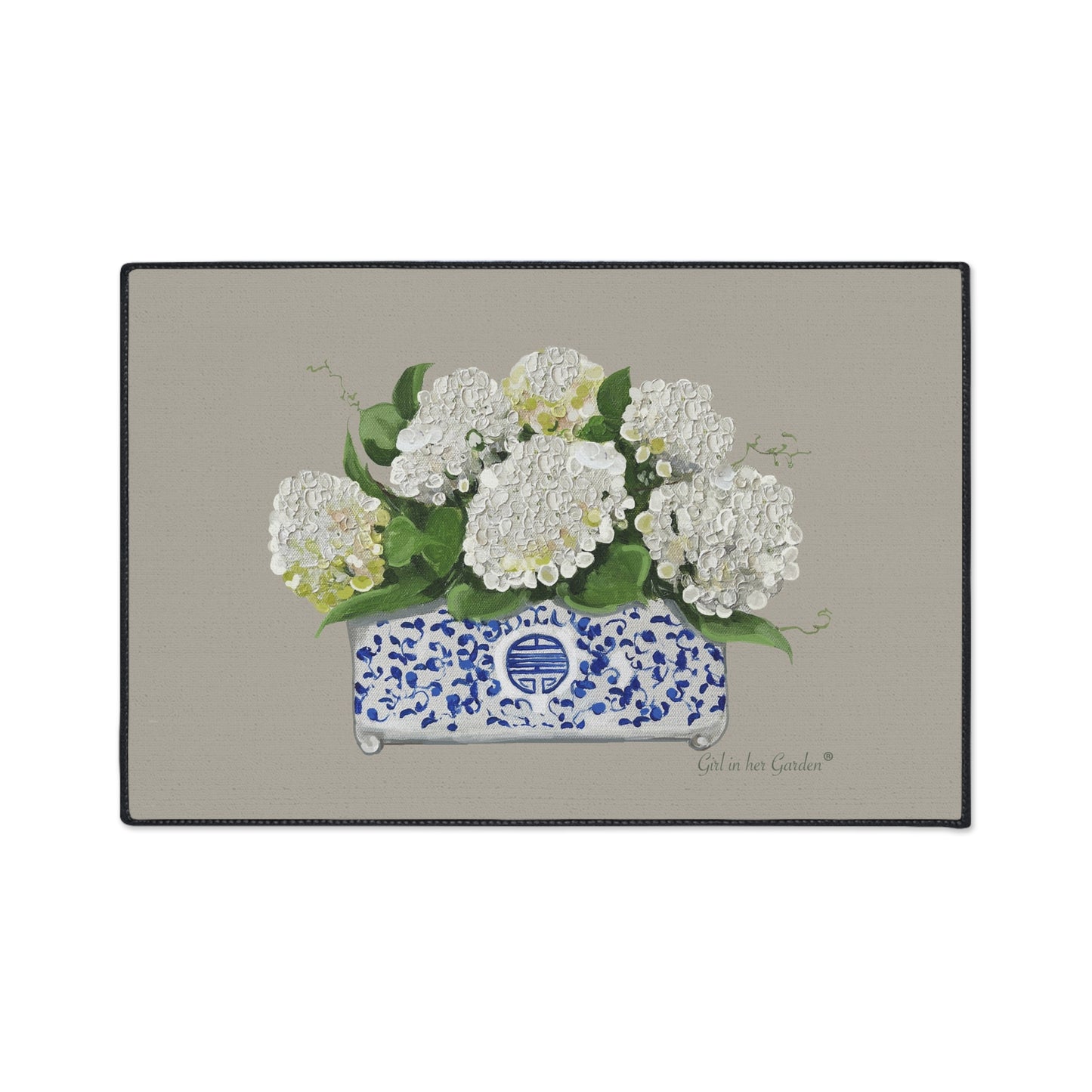 White Hydrangea Planter Rubber Floor Mat
