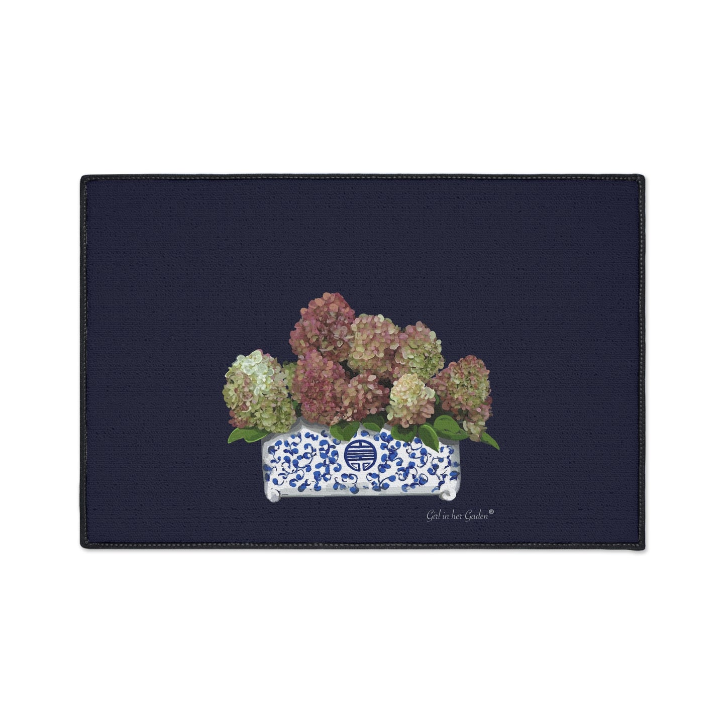 Navy Fall Hydrangea Planter Floor Mat