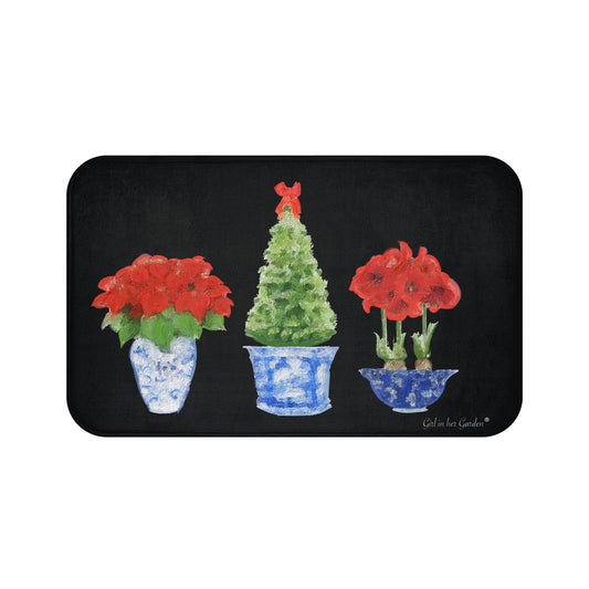 Kitchen, Bath Cushion Mat, Christmas Trio Black