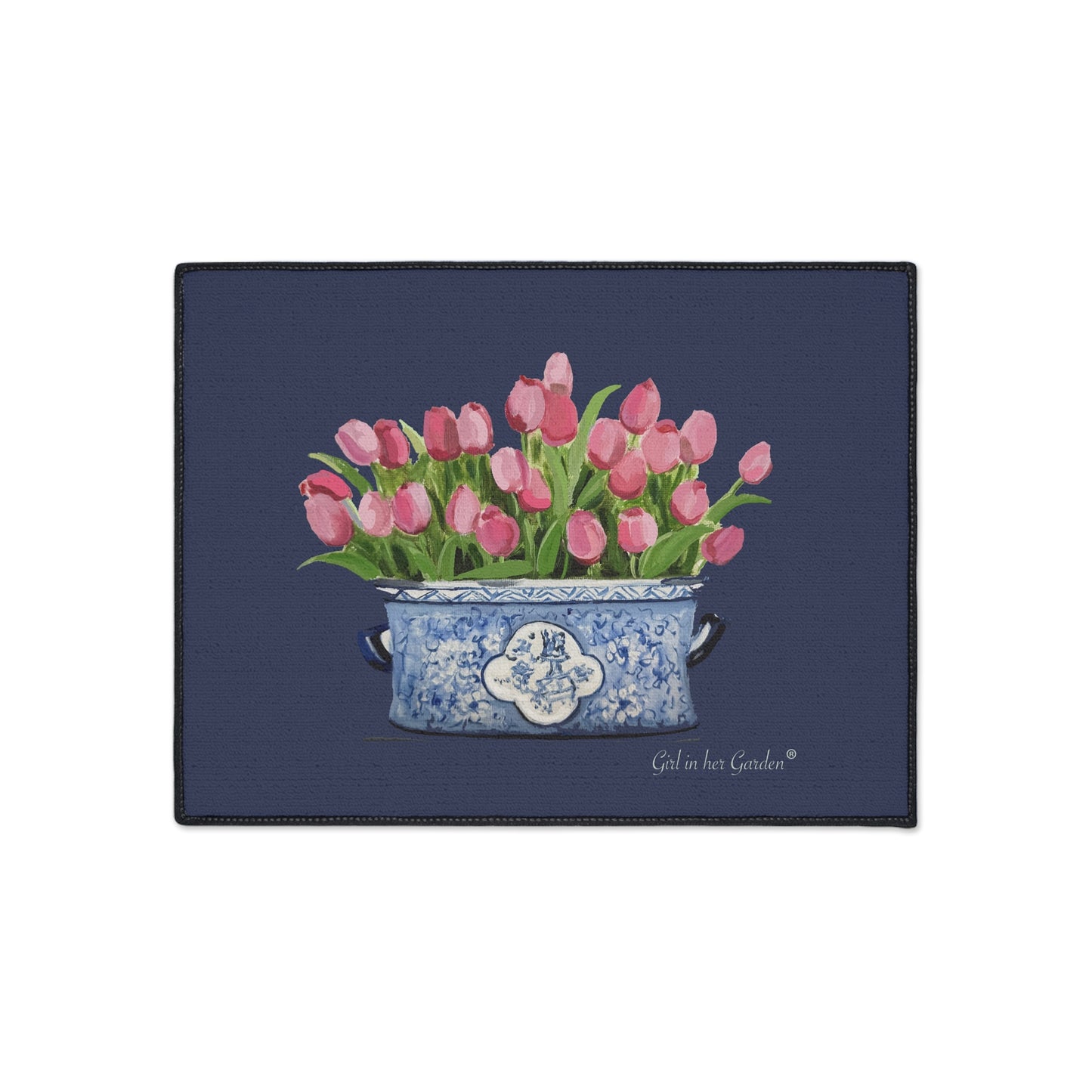 Navy Tulip Rubber Floor Mat