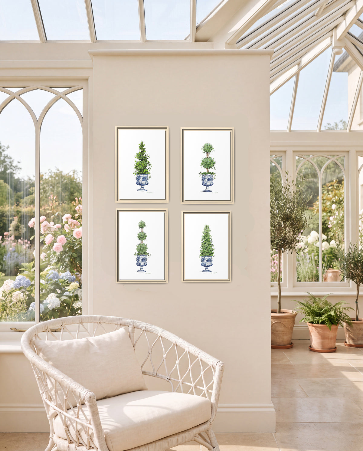 Topiary Trees, Framed Canvas Set of Four