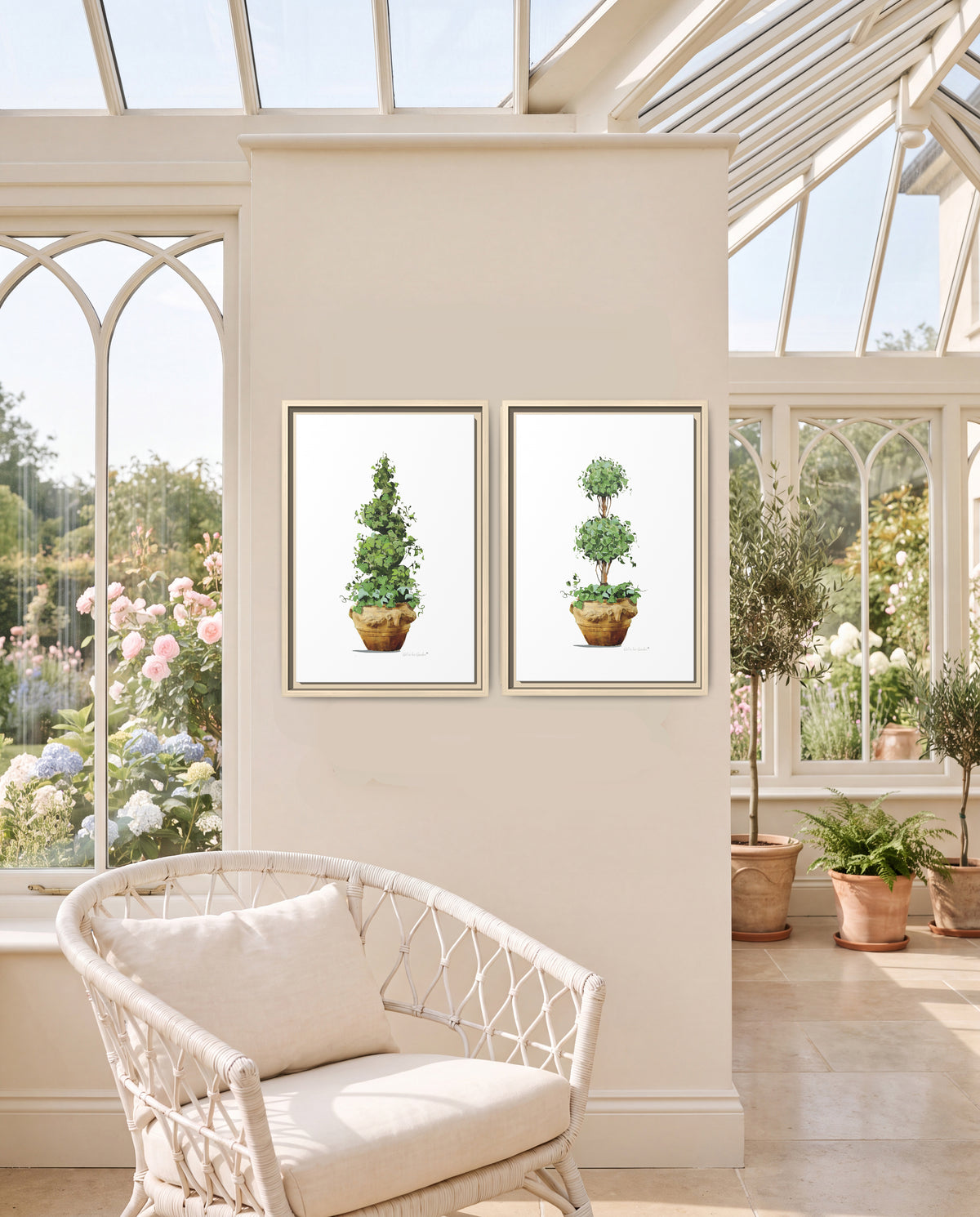 Topiary Garden Planter Set, Framed Canvas