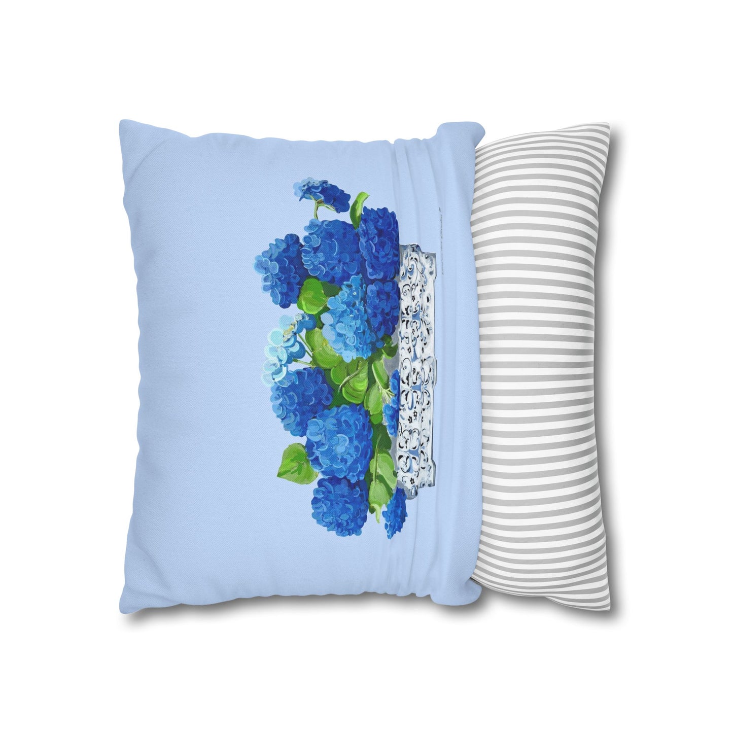 Light Blue Hydrangea Planter Pillow, Pillow Cover
