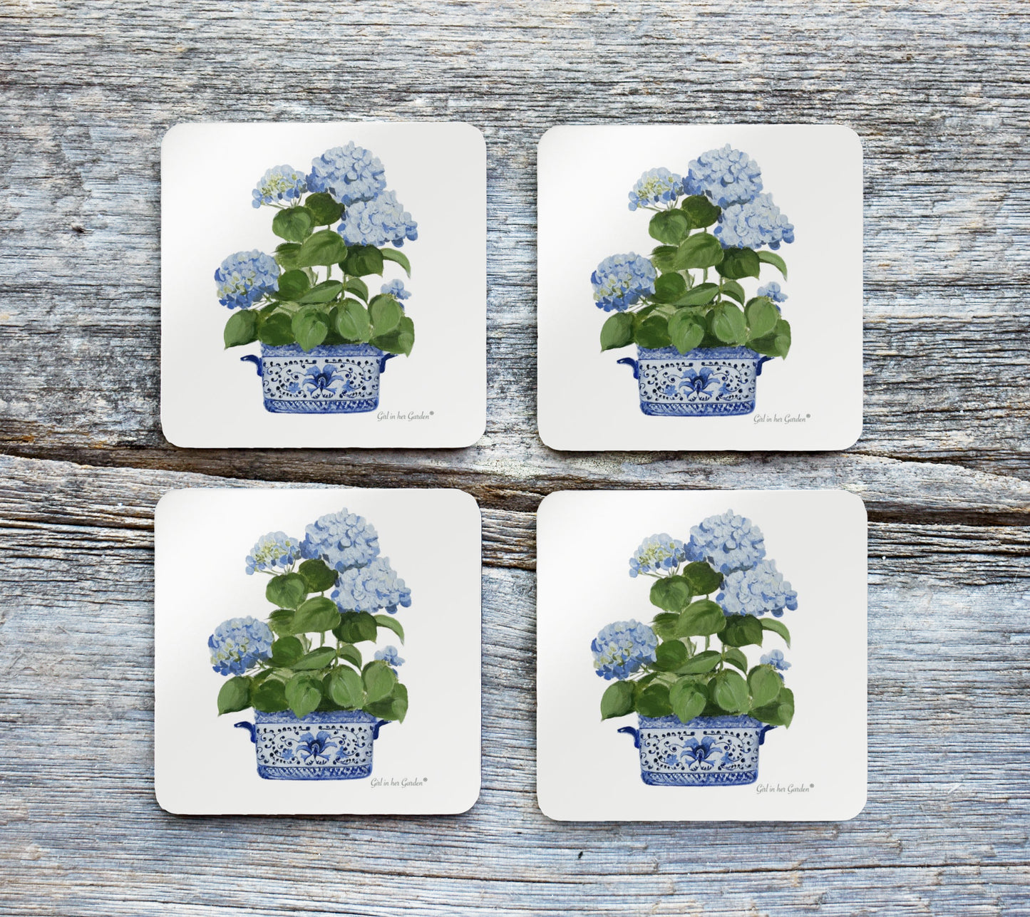 Hydrangea Corkwood Coaster Set