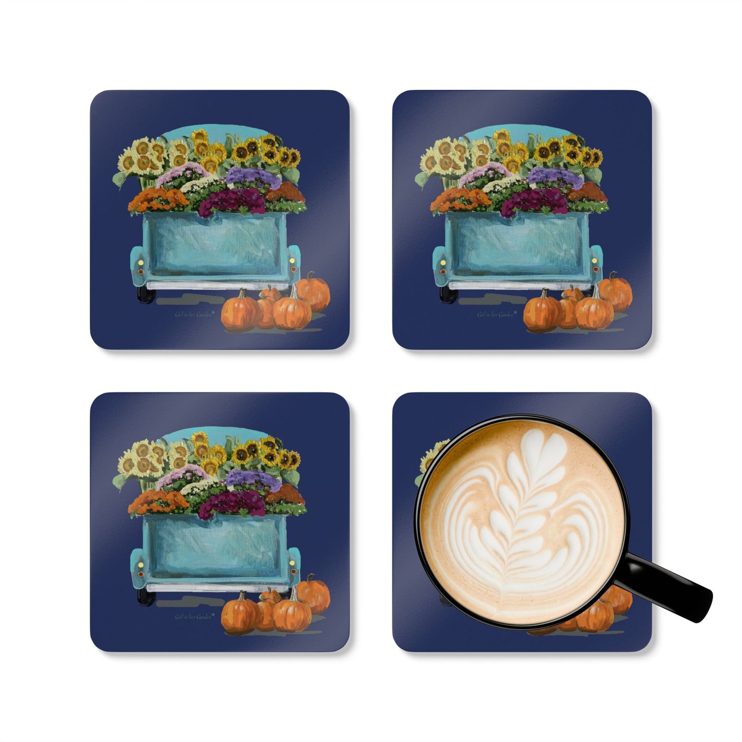 Fall Harvest Navy Truck Coaster Set