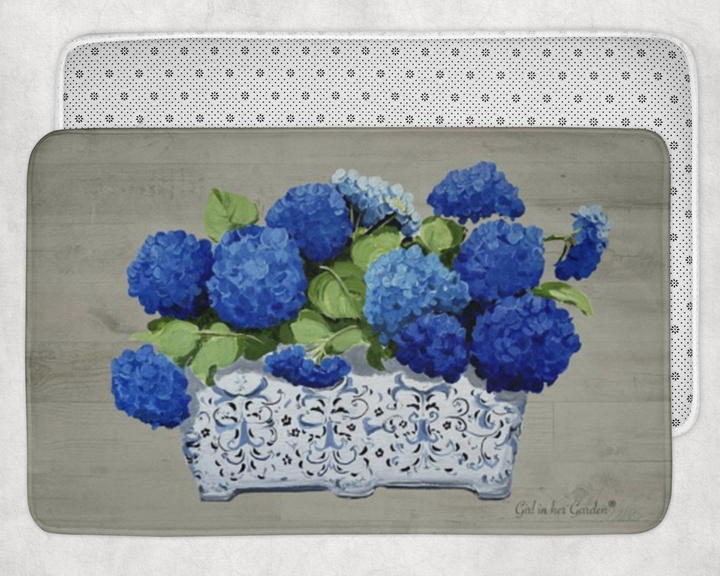 Kitchen, Bath Cushion Mat Beige & Blue Hydrangea Planter