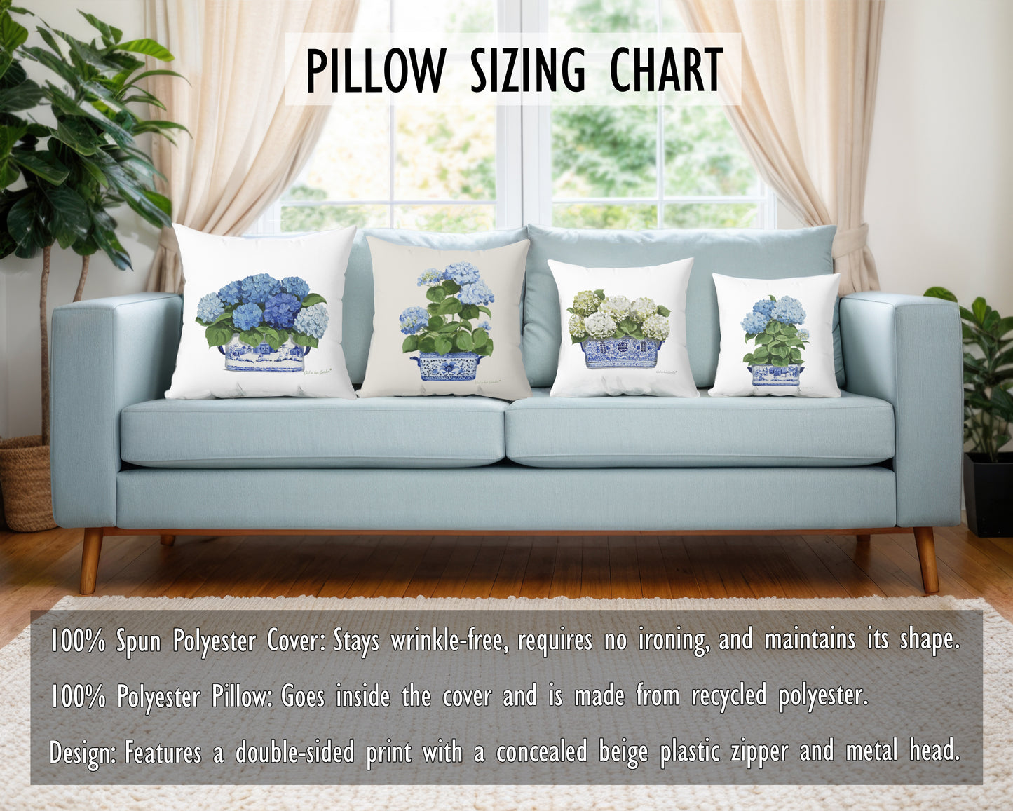 Light Blue Hydrangea Pillow, Pillow Cover