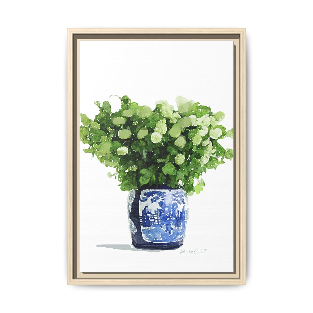 White Hydrangeas Chinoiserie #2, Framed Canvas