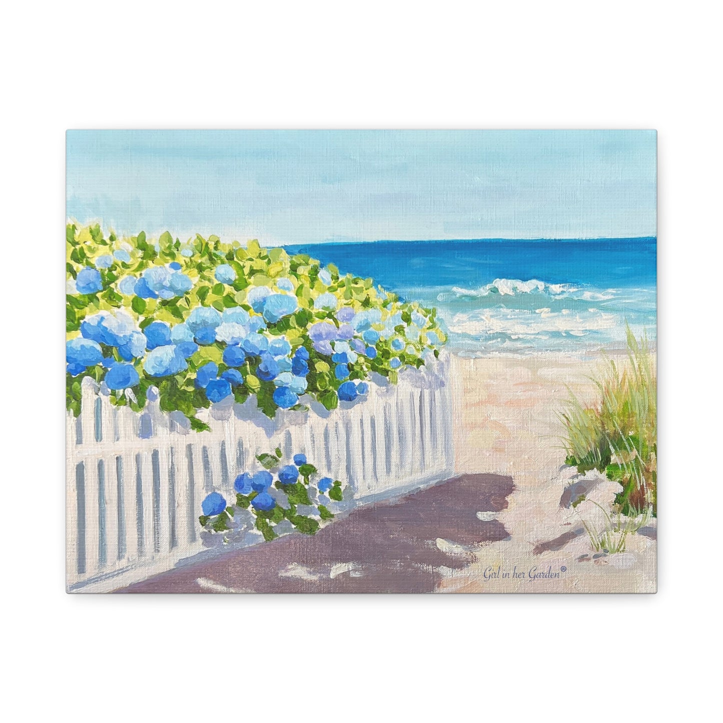 Coastal Hydrangeas on a Beach Path Unframed Poster or Canvas