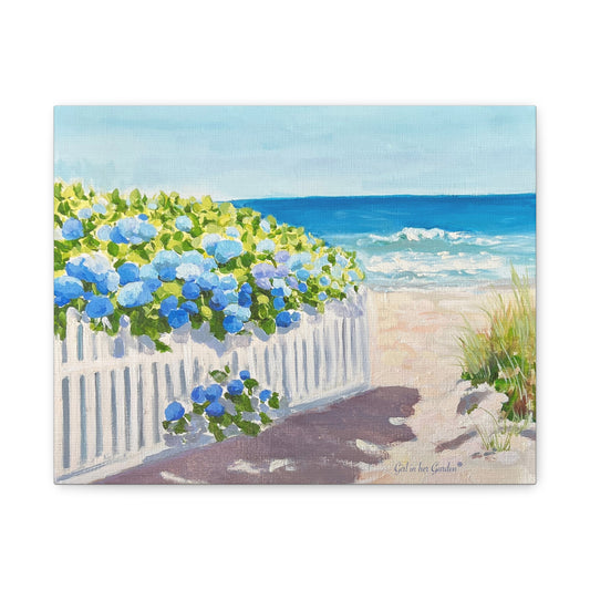 Coastal Hydrangeas on a Beach Path Unframed Poster or Canvas