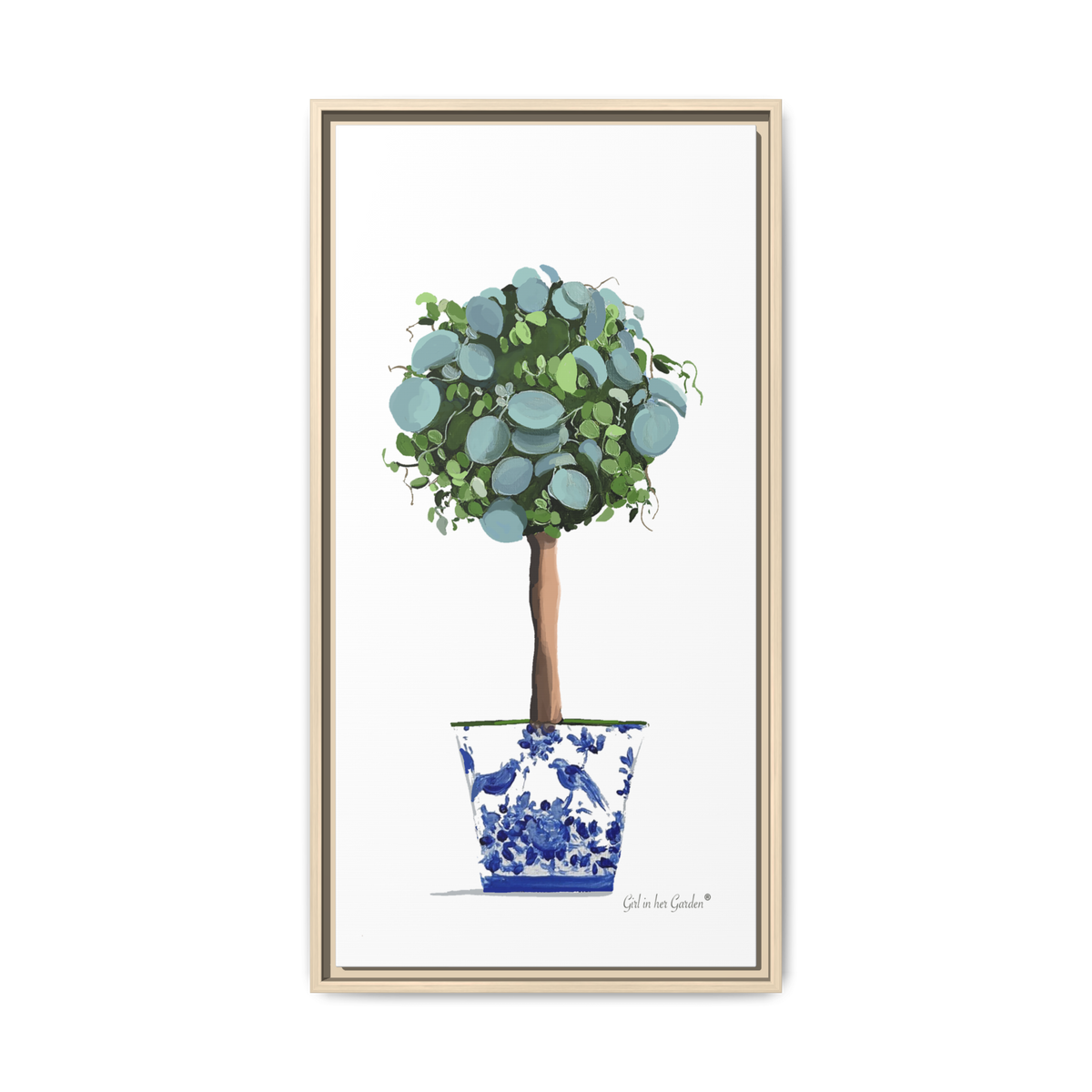 Blue & Green Eucalyptus Topiary Framed Canvas