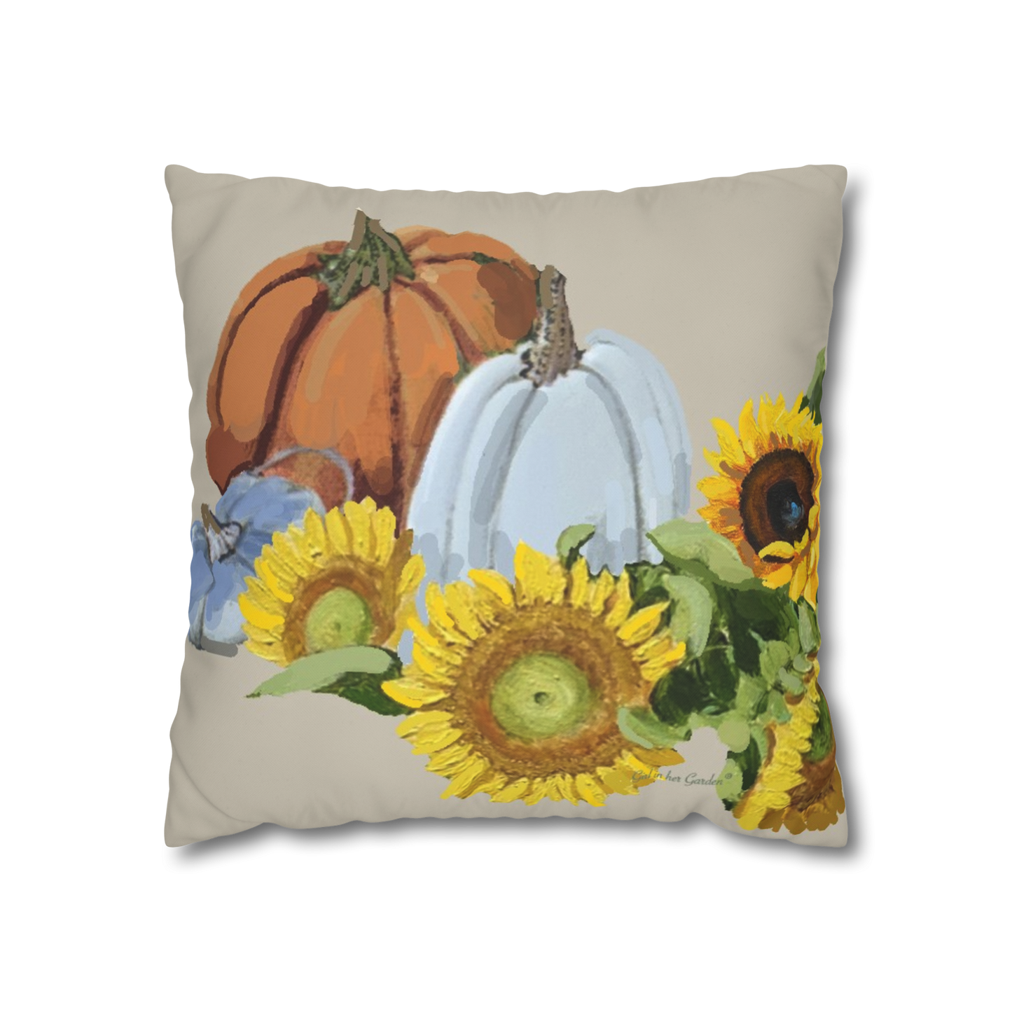 Beige Pumpkin & Sunflowers Pillow, Pillow Cover