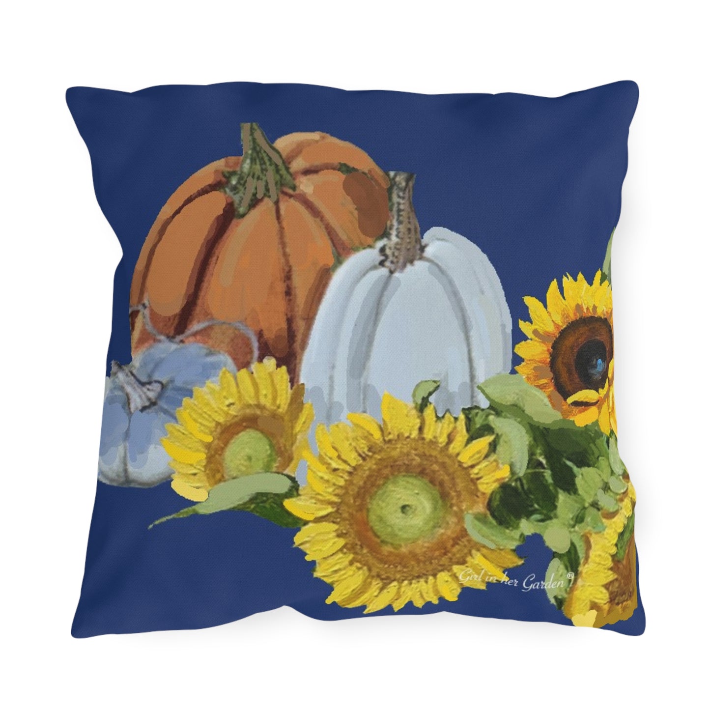 Navy Pumpkin & Sunflowers Pillow, Pillow Cover