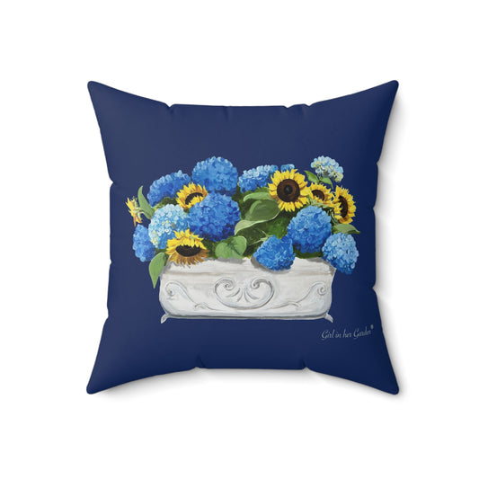 Sunflower & Blue Hydrangea Navy Pillow, Pillow Cover