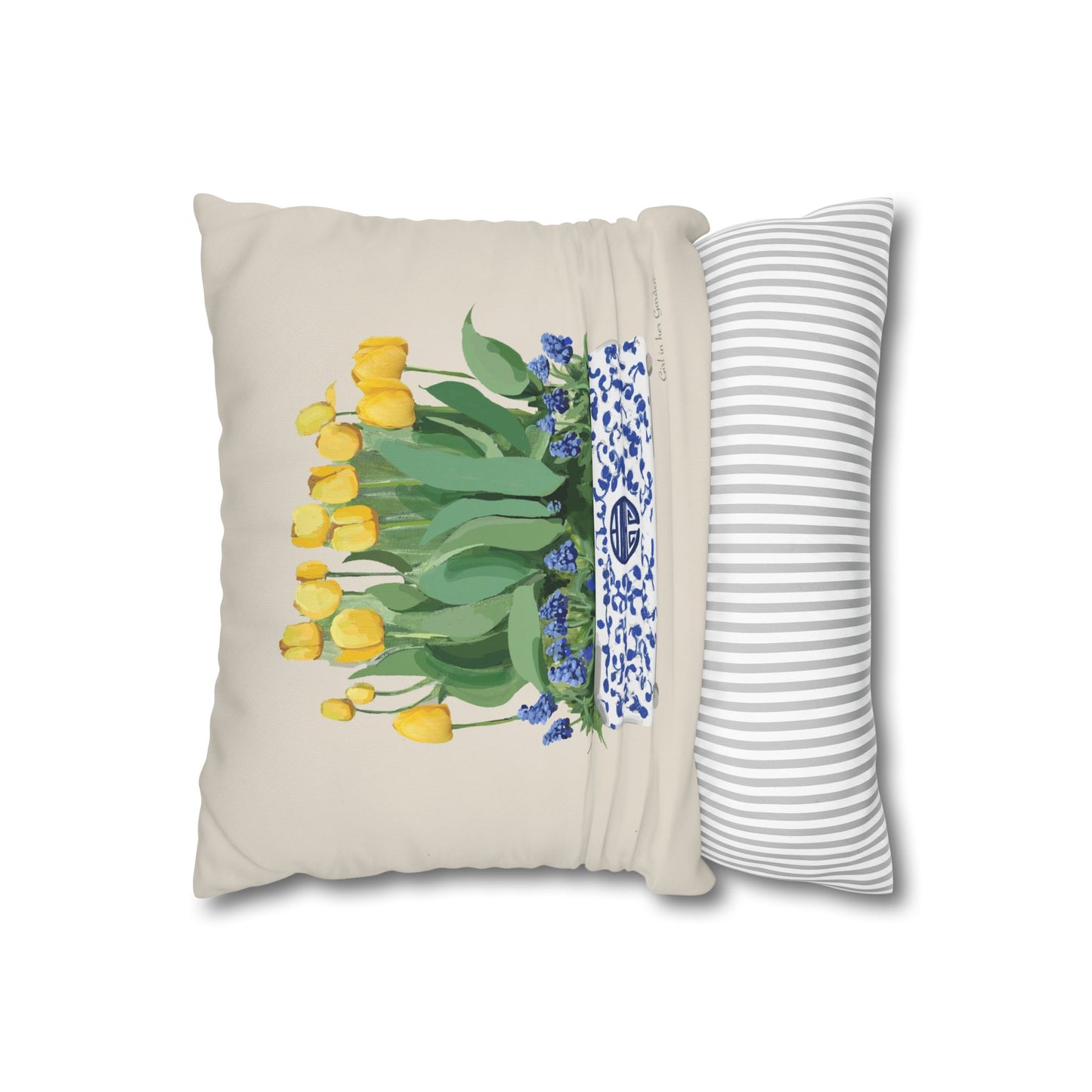 Yellow Tulips Chinoiserie Planter Pillow, Pillow Cover