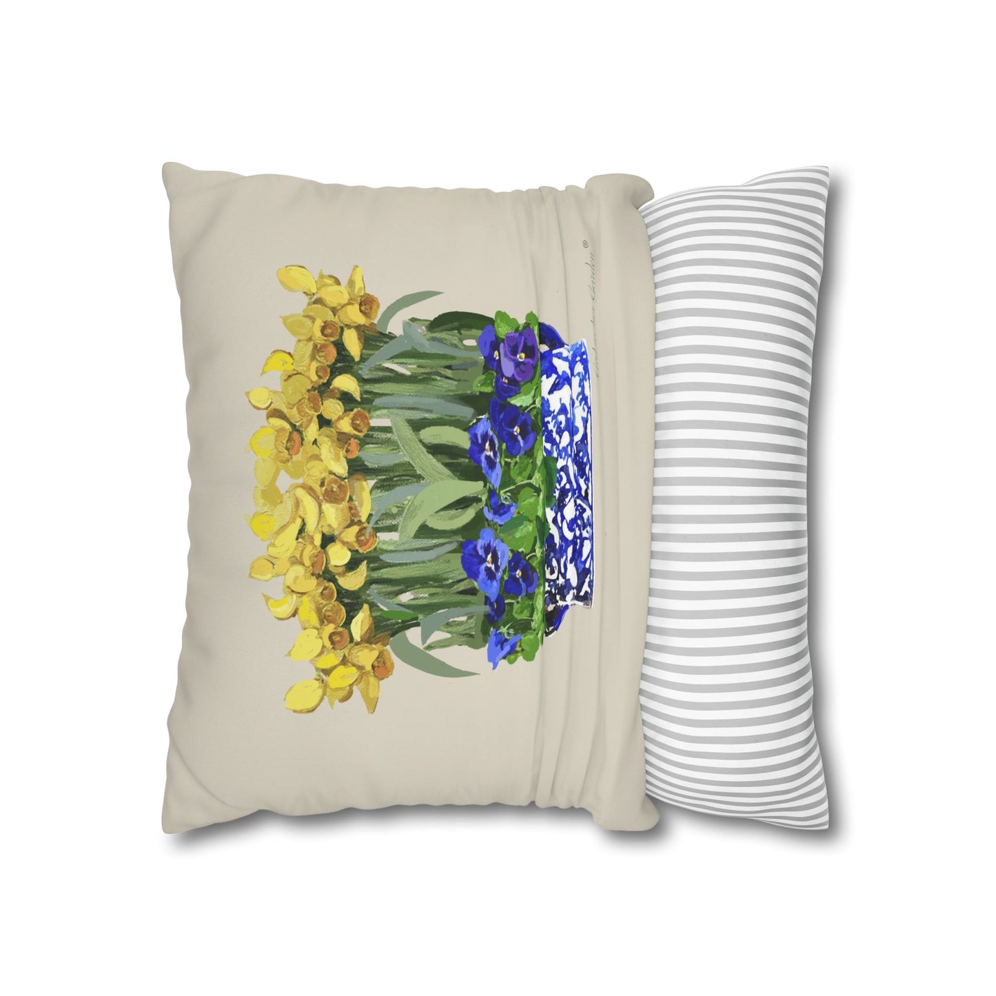 Daffodil & Pansy Chinoiserie Planter Pillow, Pillow Cover