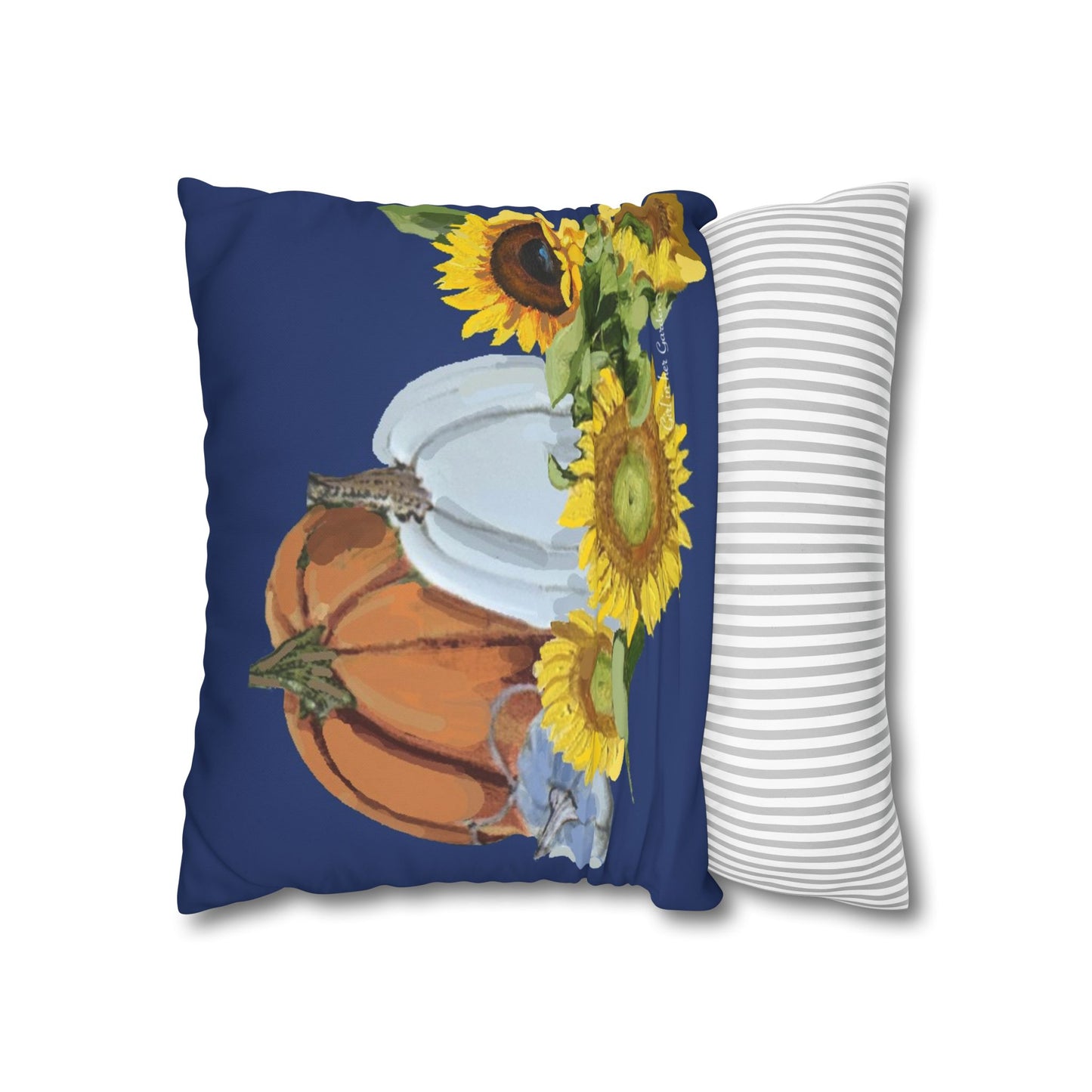 Navy Pumpkin & Sunflowers Pillow, Pillow Cover