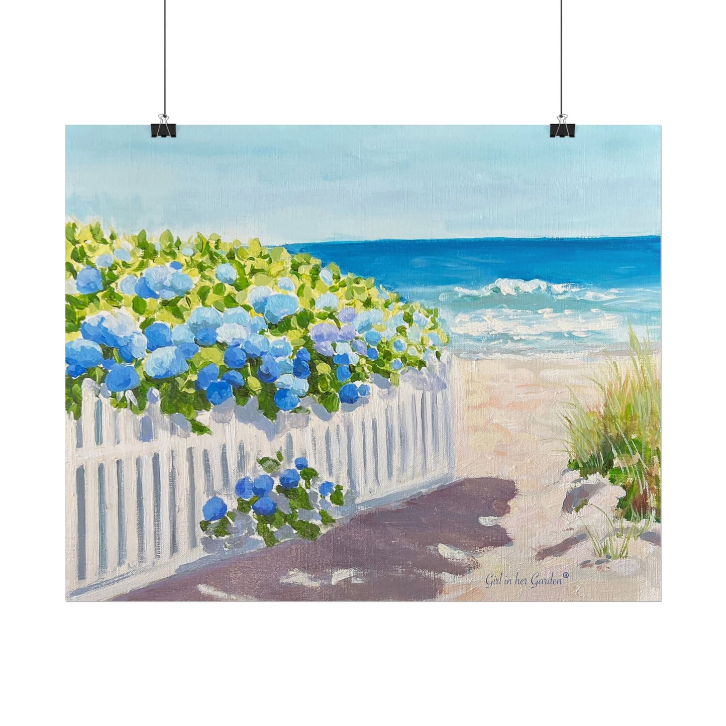 Coastal Hydrangeas on a Beach Path Unframed Poster or Canvas