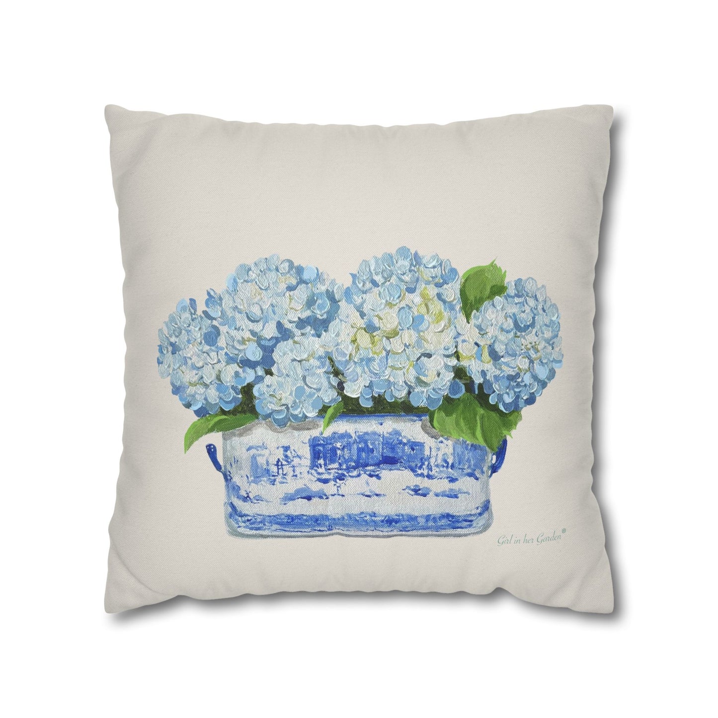 Light Blue Hydrangea Pillow, Pillow Cover