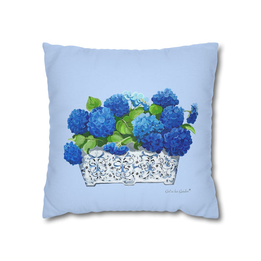 Light Blue Hydrangea Planter Pillow, Pillow Cover