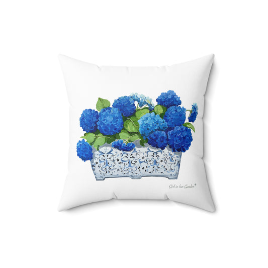 Blue Hydrangea Planter White Pillow, Pillow Cover