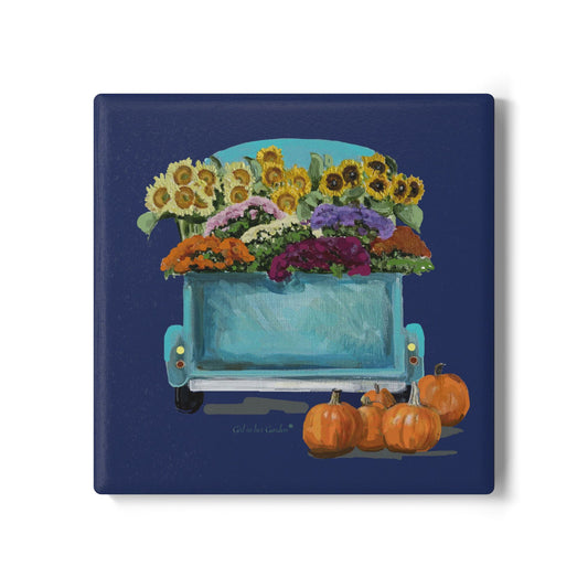 Fall Harvest Navy Truck Coaster Set