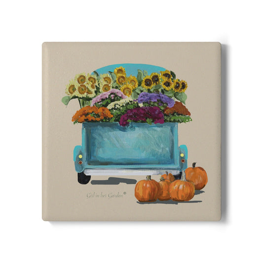 Fall Harvest Beige Truck Coaster Set