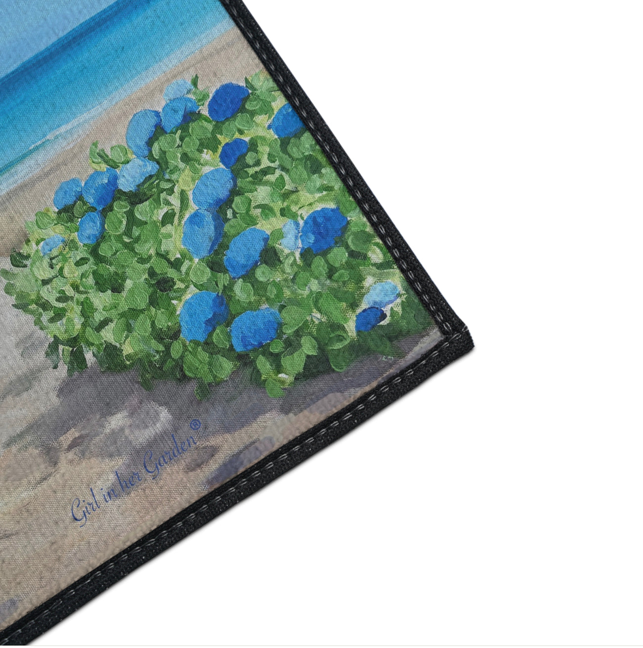 Hydrangeas on the Beach Rubber Floor Mat