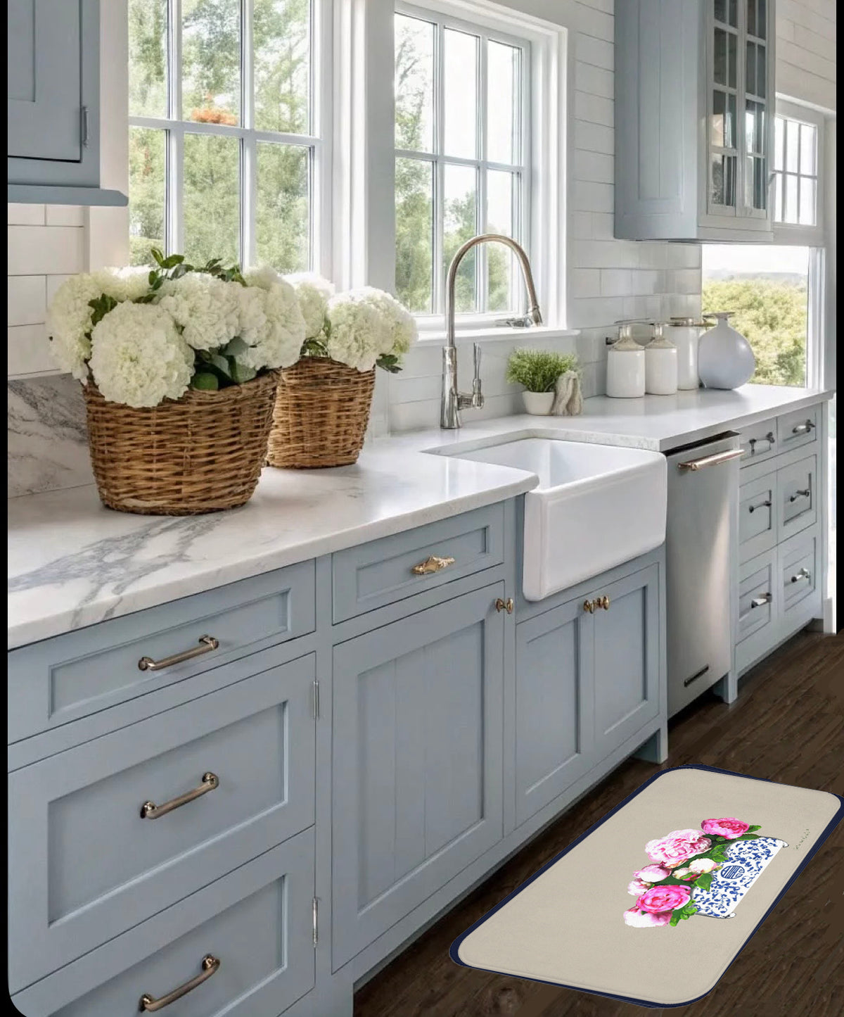 Beige Peonies Kitchen & Bath Cushion Mat