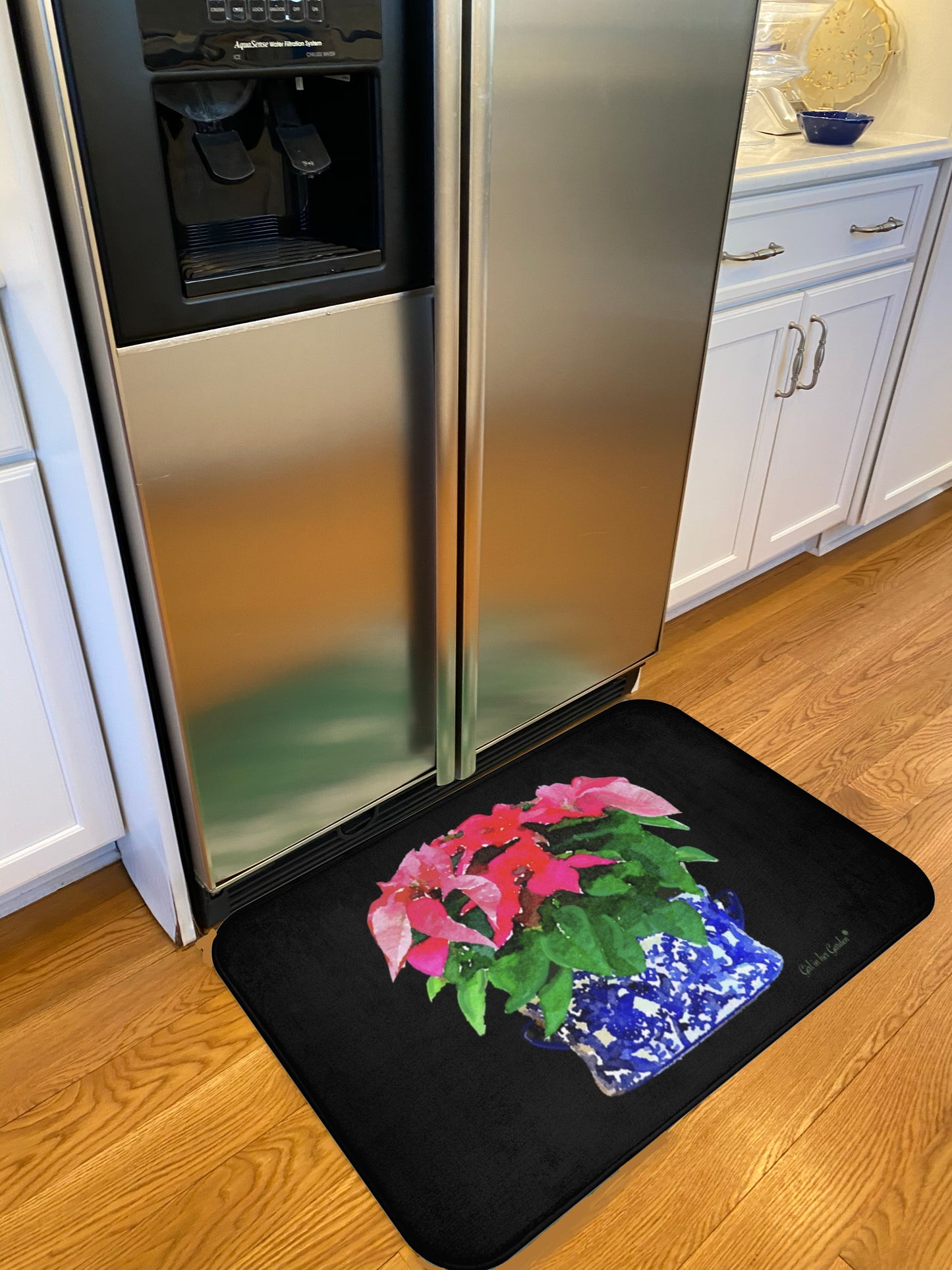 Kitchen, Bath Cushion Mat, Watercolor Poinsettias