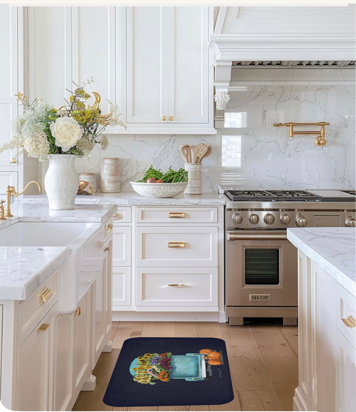 Navy Fall Floral Truck, KItchen & Bath Cushion Mat