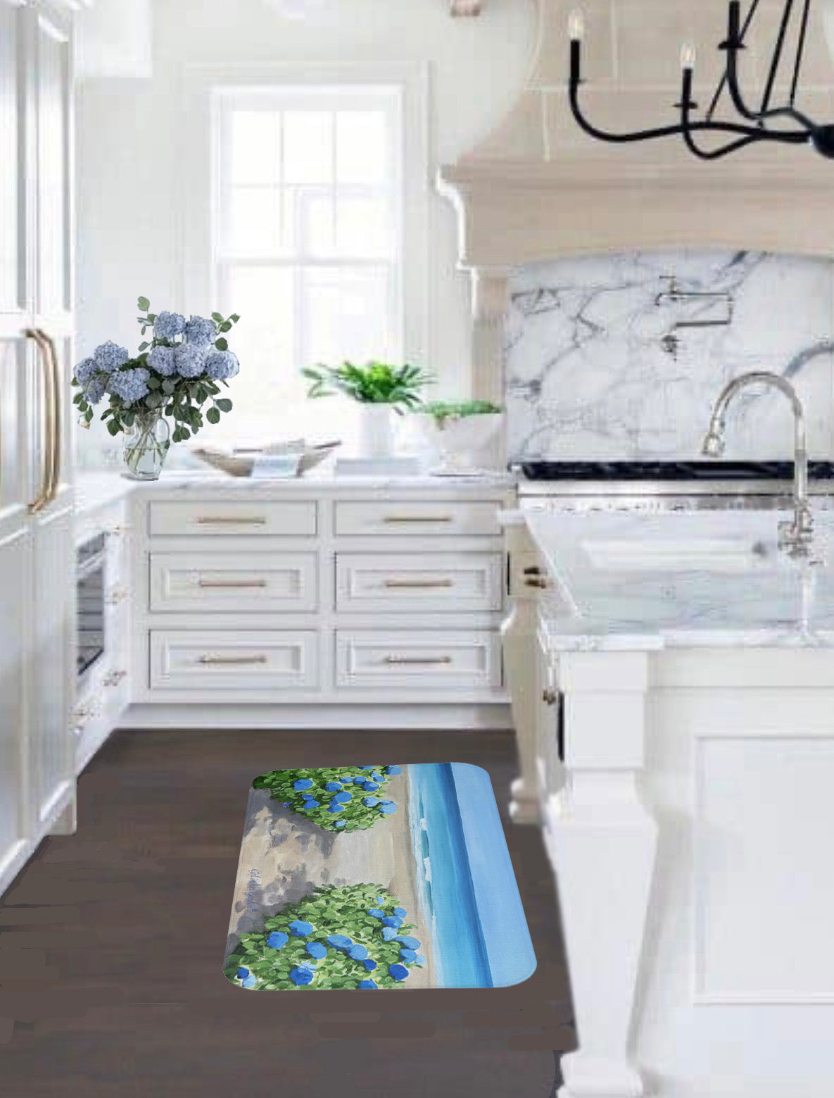 KItchen & Bath Cushion Mat, Hydrangeas on the Beach