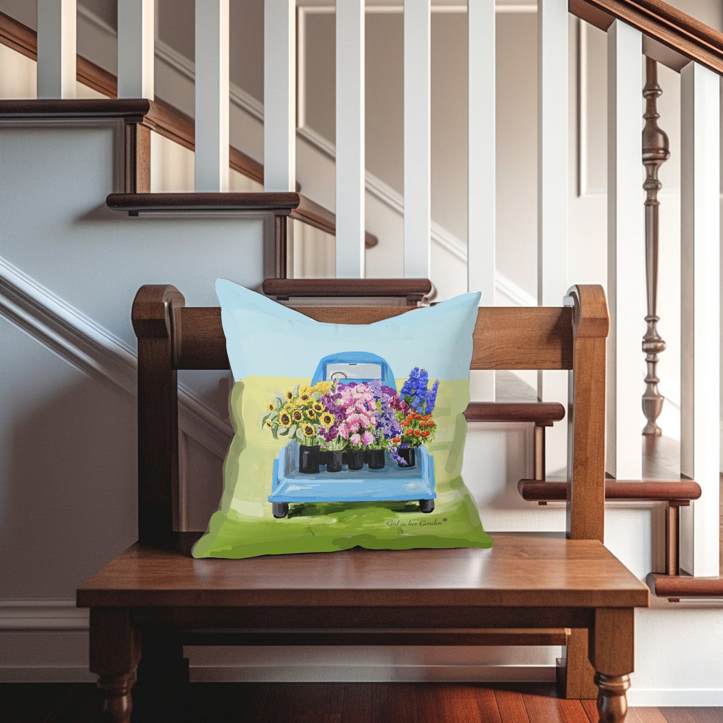 Flower Truck Throw Pillow, Pillow Cover