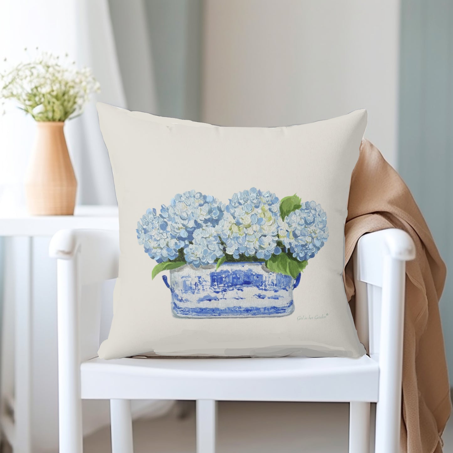Light Blue Hydrangea Pillow, Pillow Cover