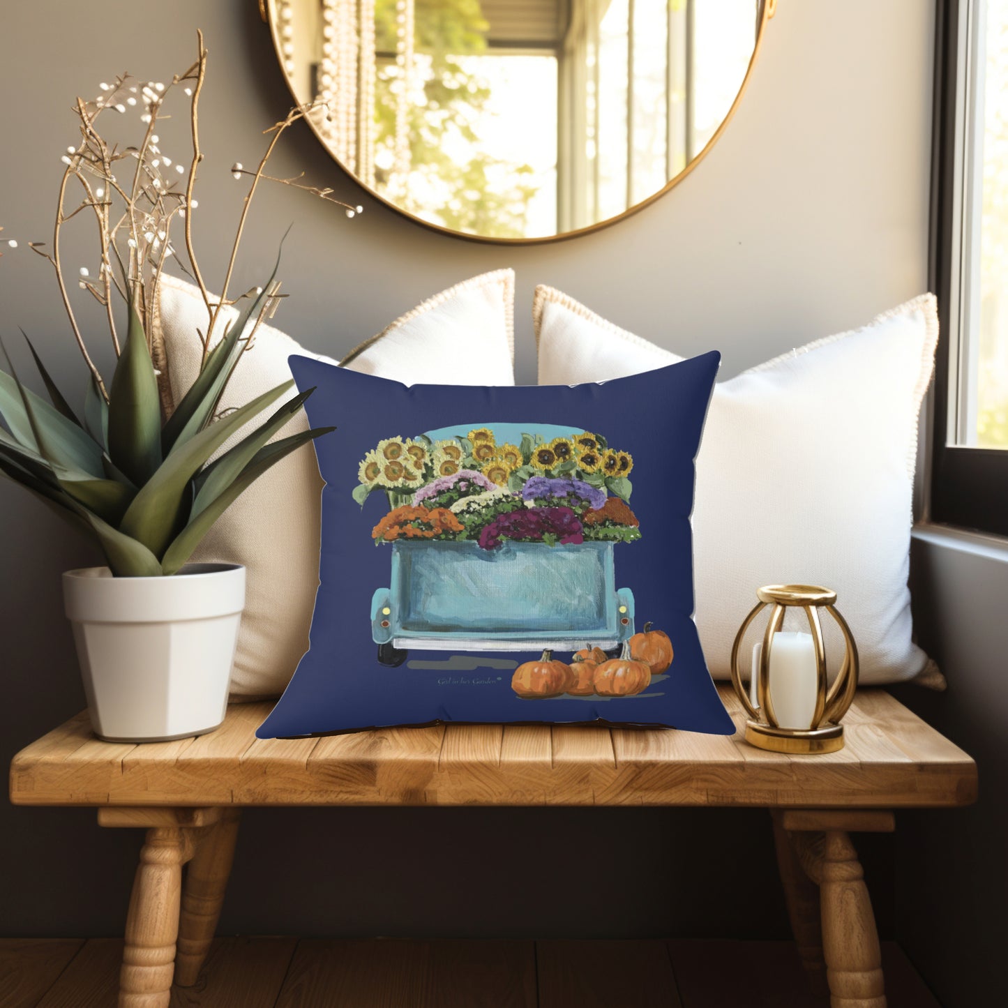 Navy Fall Harvest Truck Pillow, Pillow Cover