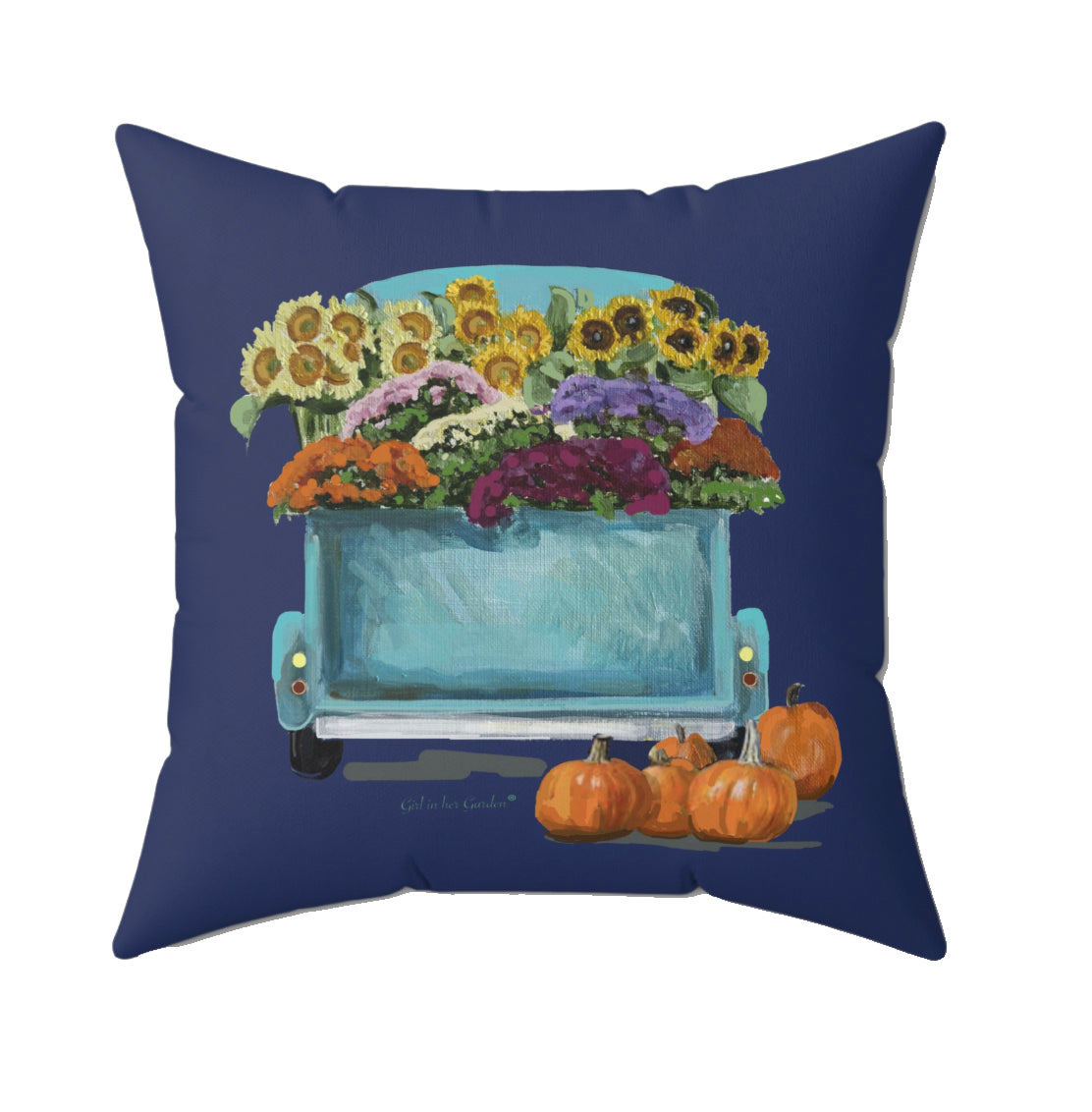 Navy Fall Harvest Truck Pillow, Pillow Cover