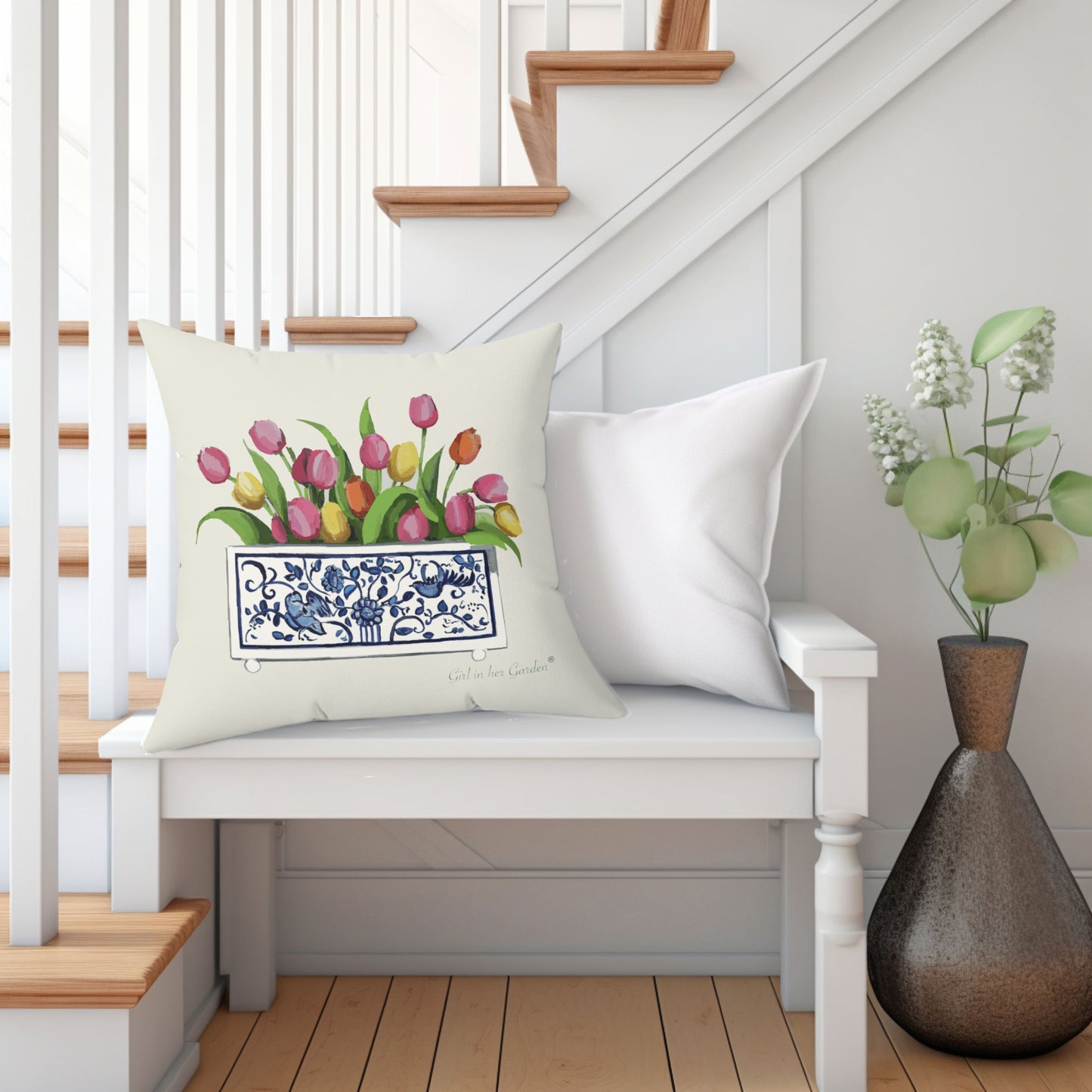 Tulip Floral Planter Pillow, Pillow Cover