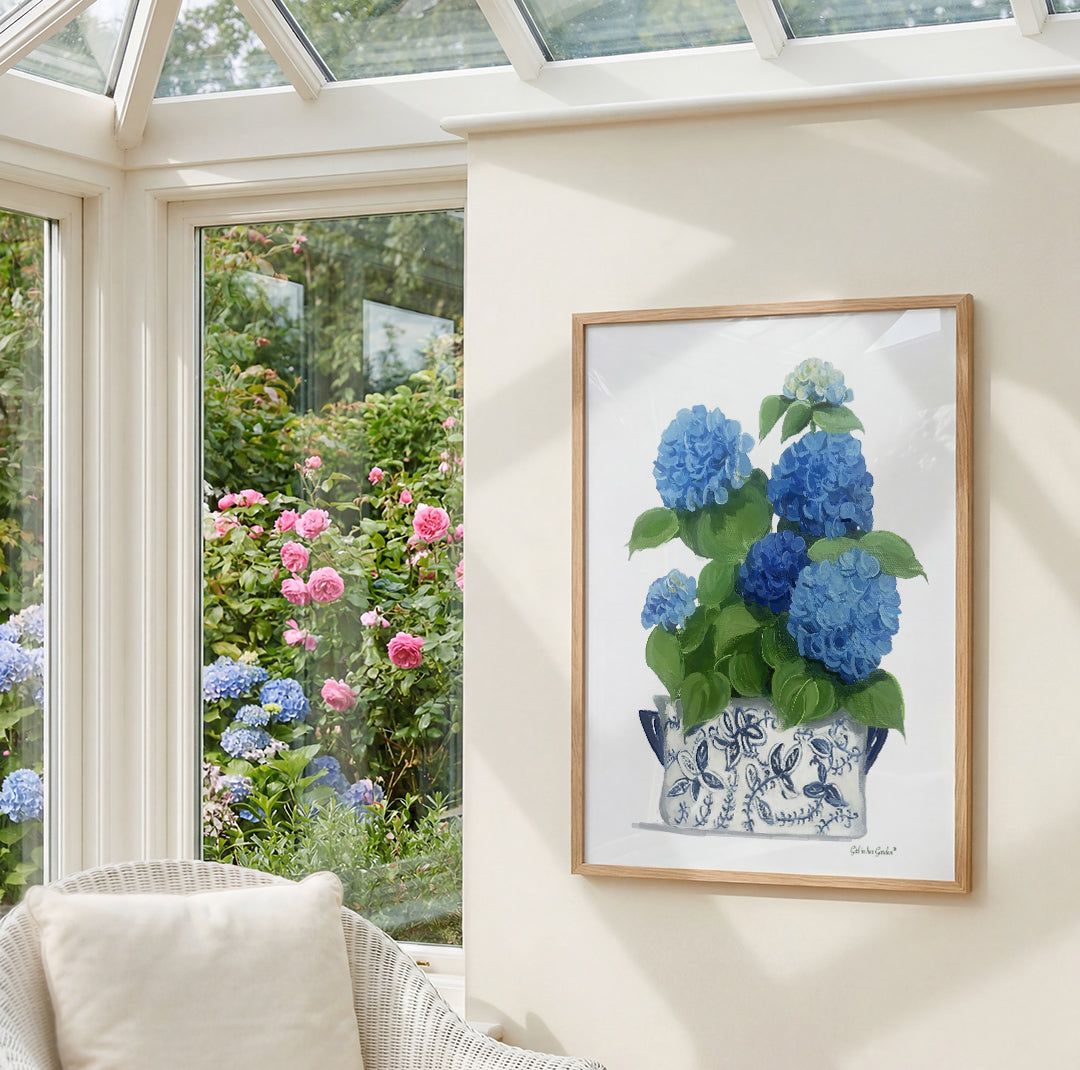 Blue Hydrangeas Chinoiserie, Framed Canvas
