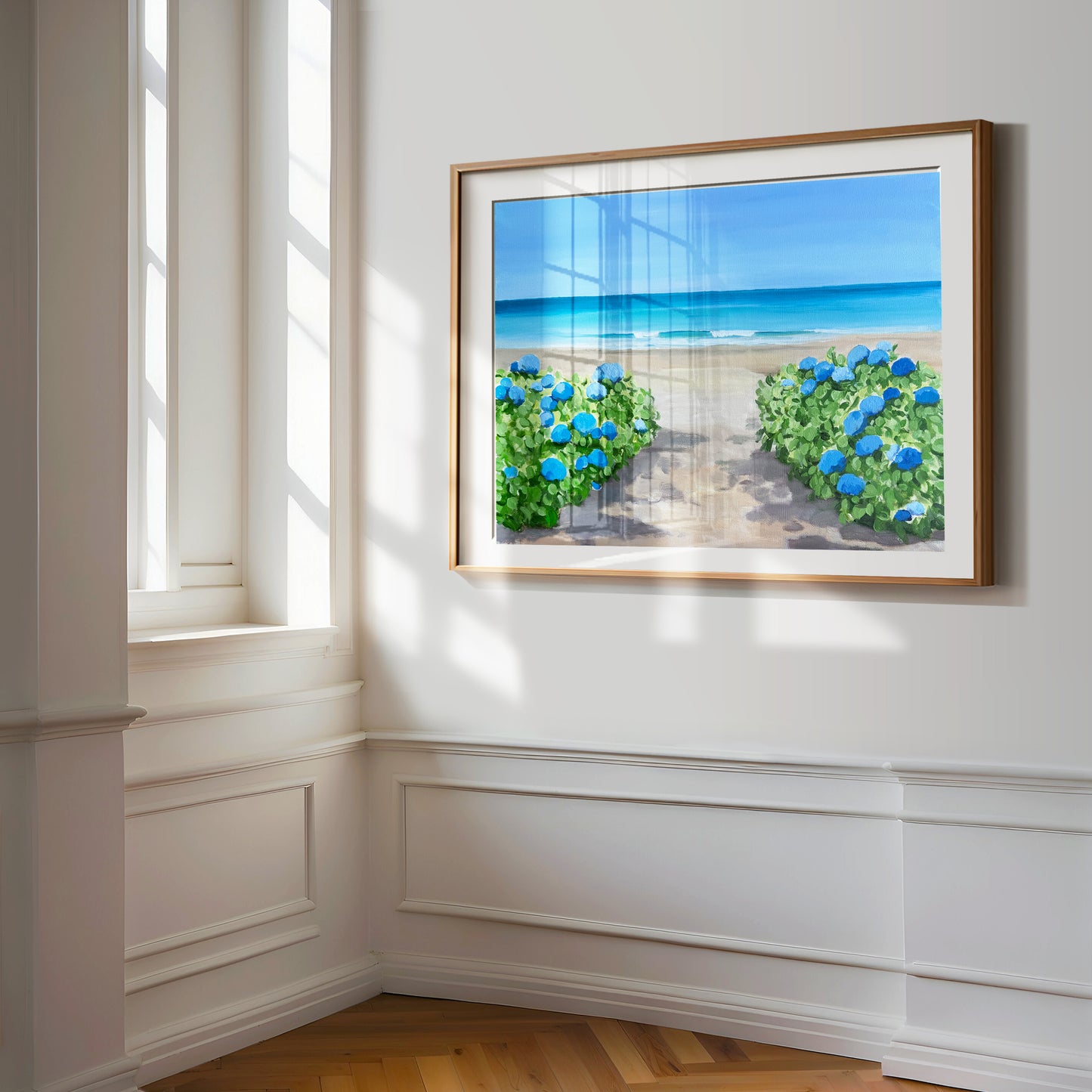 Hydrangeas on the Beach, Framed Canvas